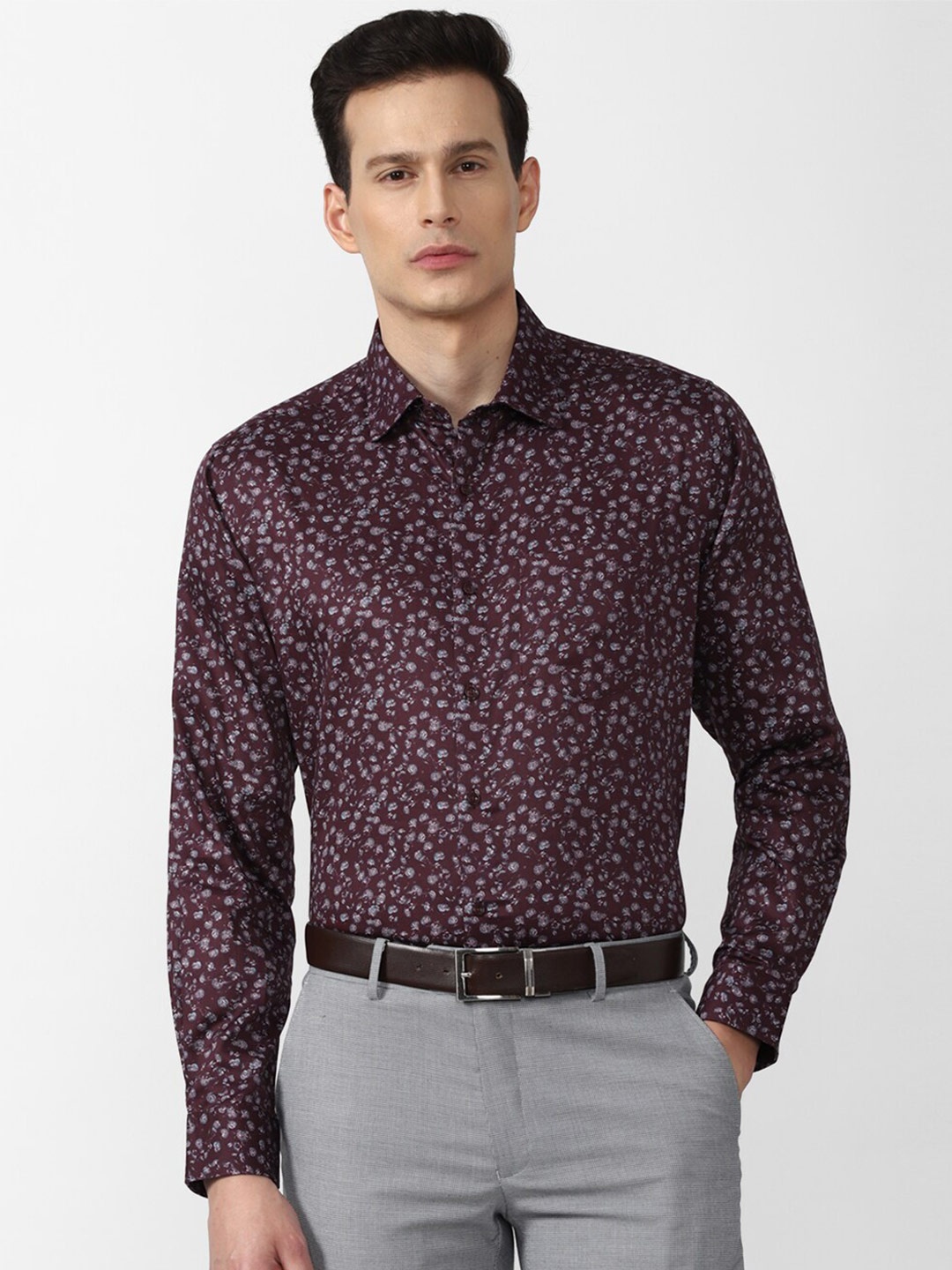 

Van Heusen Men Maroon Regular Fit Floral Printed Cotton Formal Shirt
