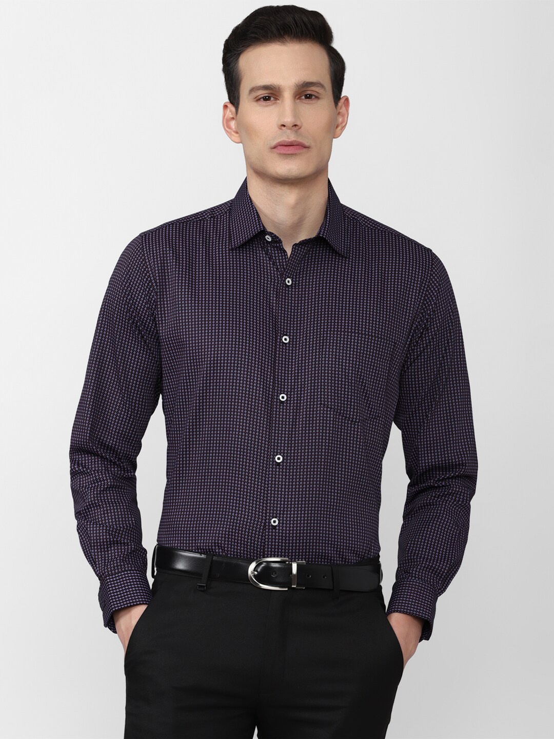 

Van Heusen Men Purple Cotton Micro Checks Checked Formal Spread Collar Shirt