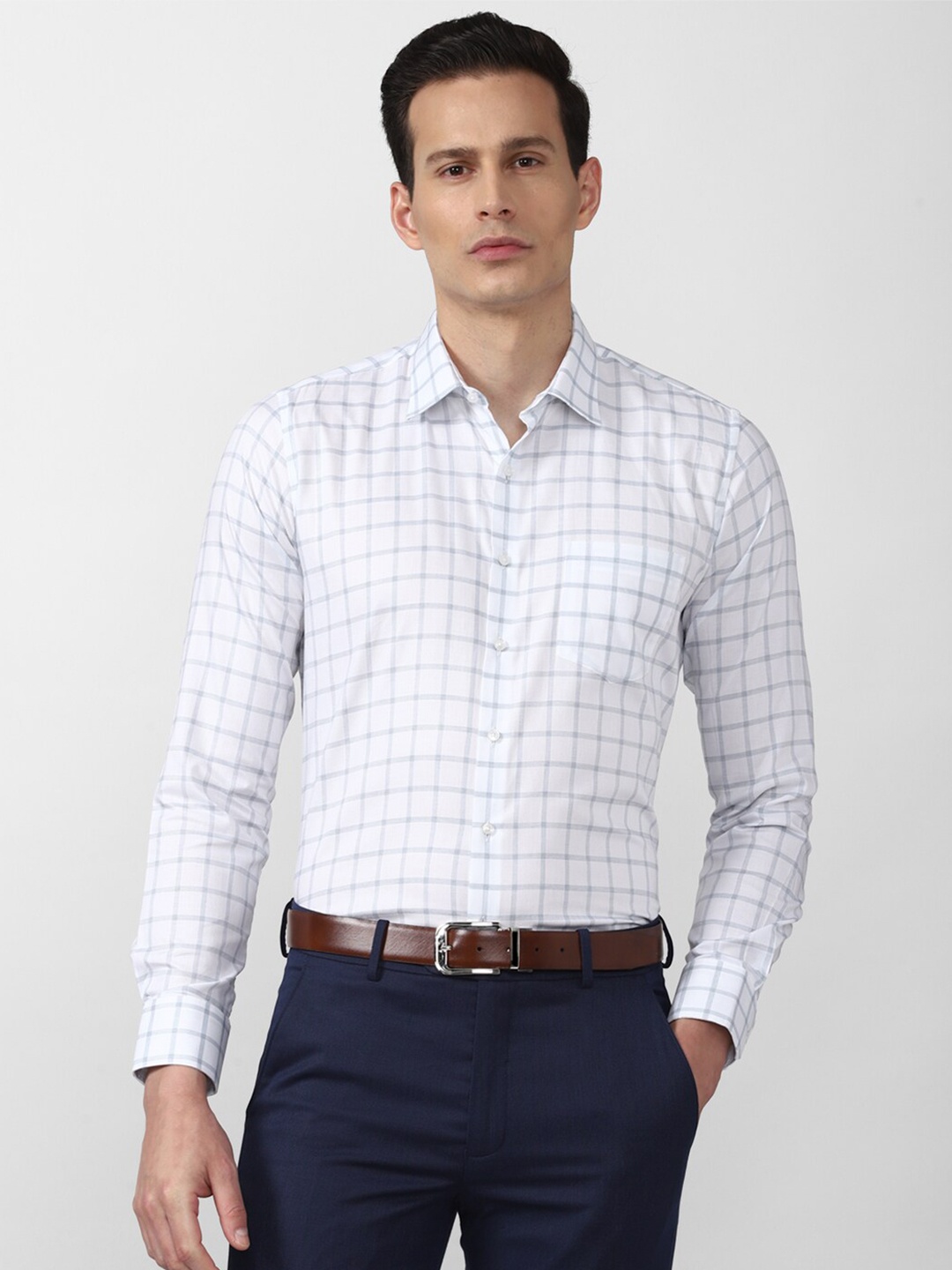 

Van Heusen Men White Slim Fit Grid Tattersall Checked Formal Shirt
