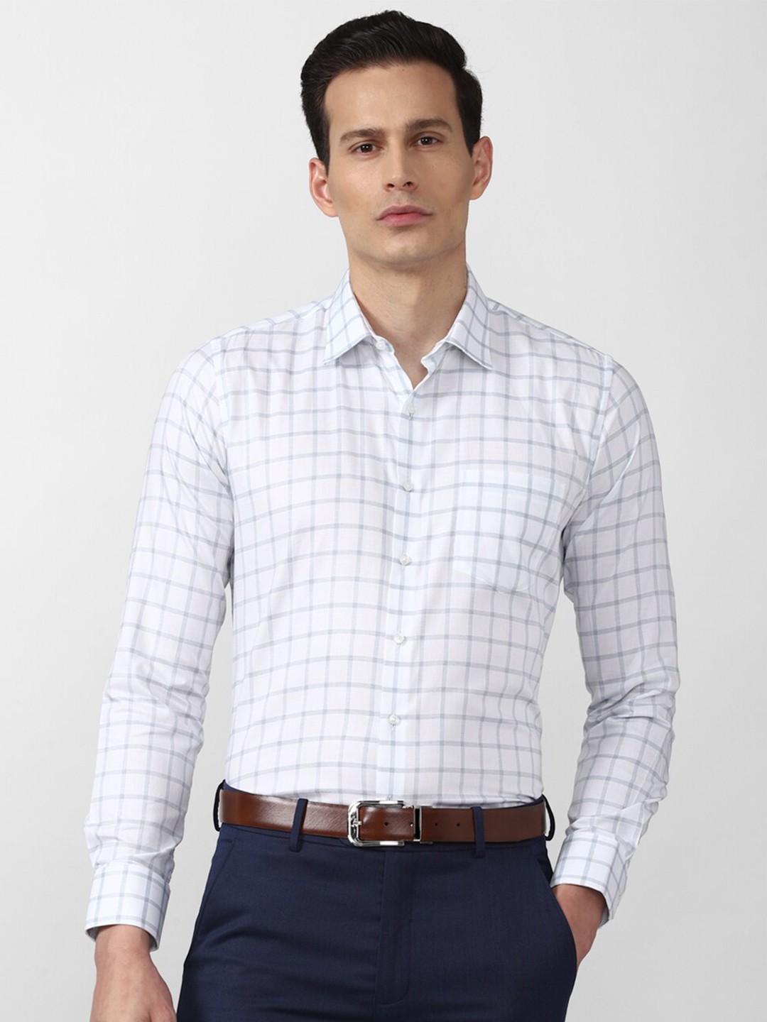 

Van Heusen Men White Slim Fit Grid Tattersall Checked Formal Shirt