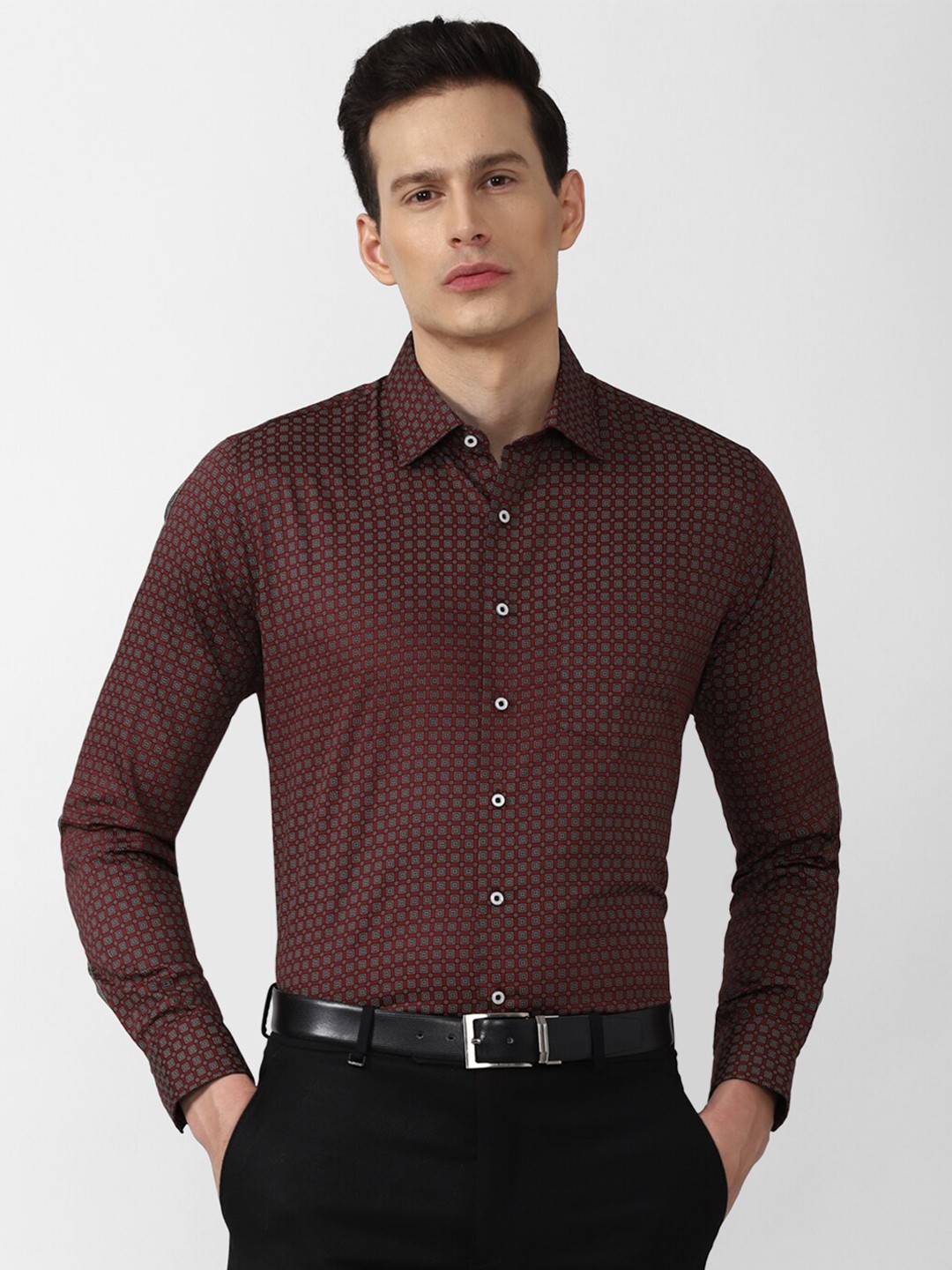 

Van Heusen Men Maroon Slim Fit Printed Formal Shirt