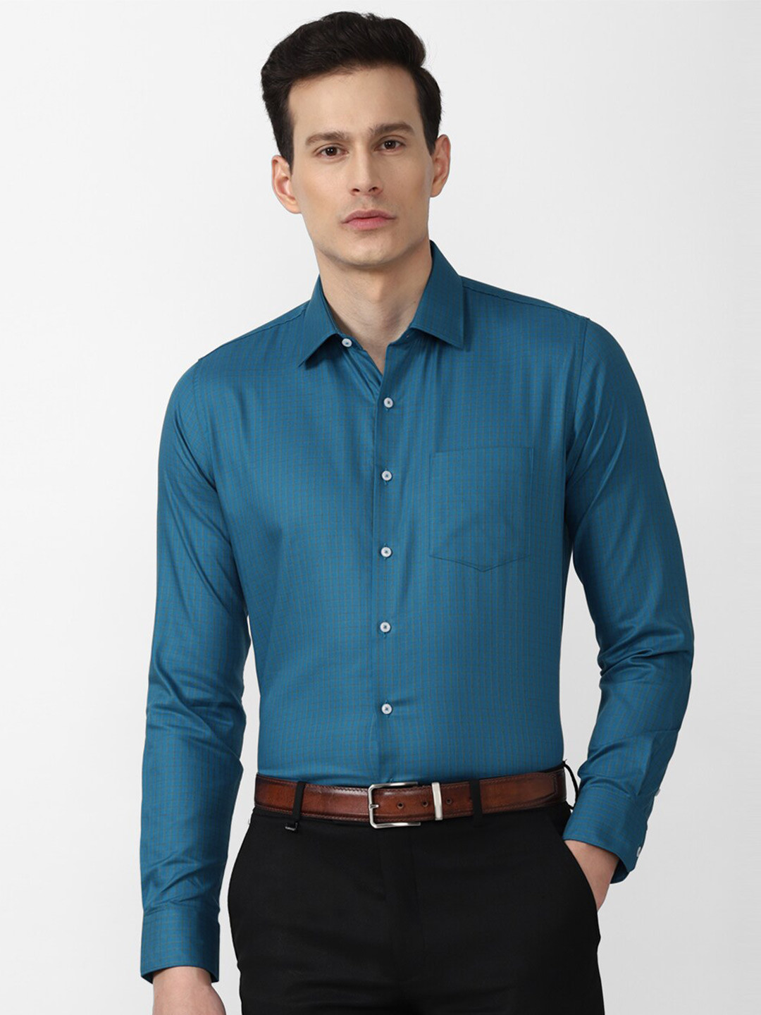 

Van Heusen Men Blue Slim Fit Checked Formal Shirt