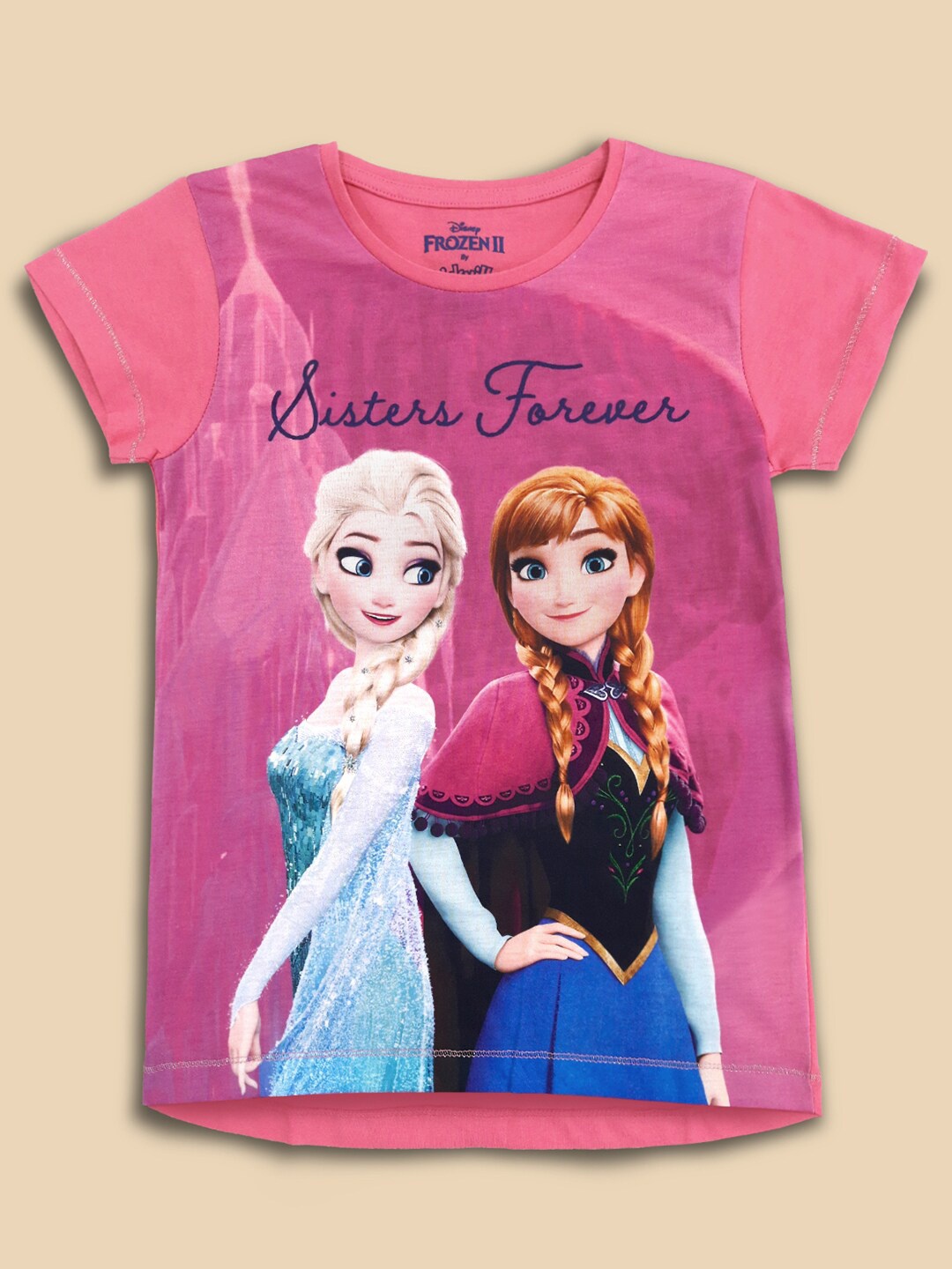 

Kids Ville Girls Pink Frozen Printed T-shirt