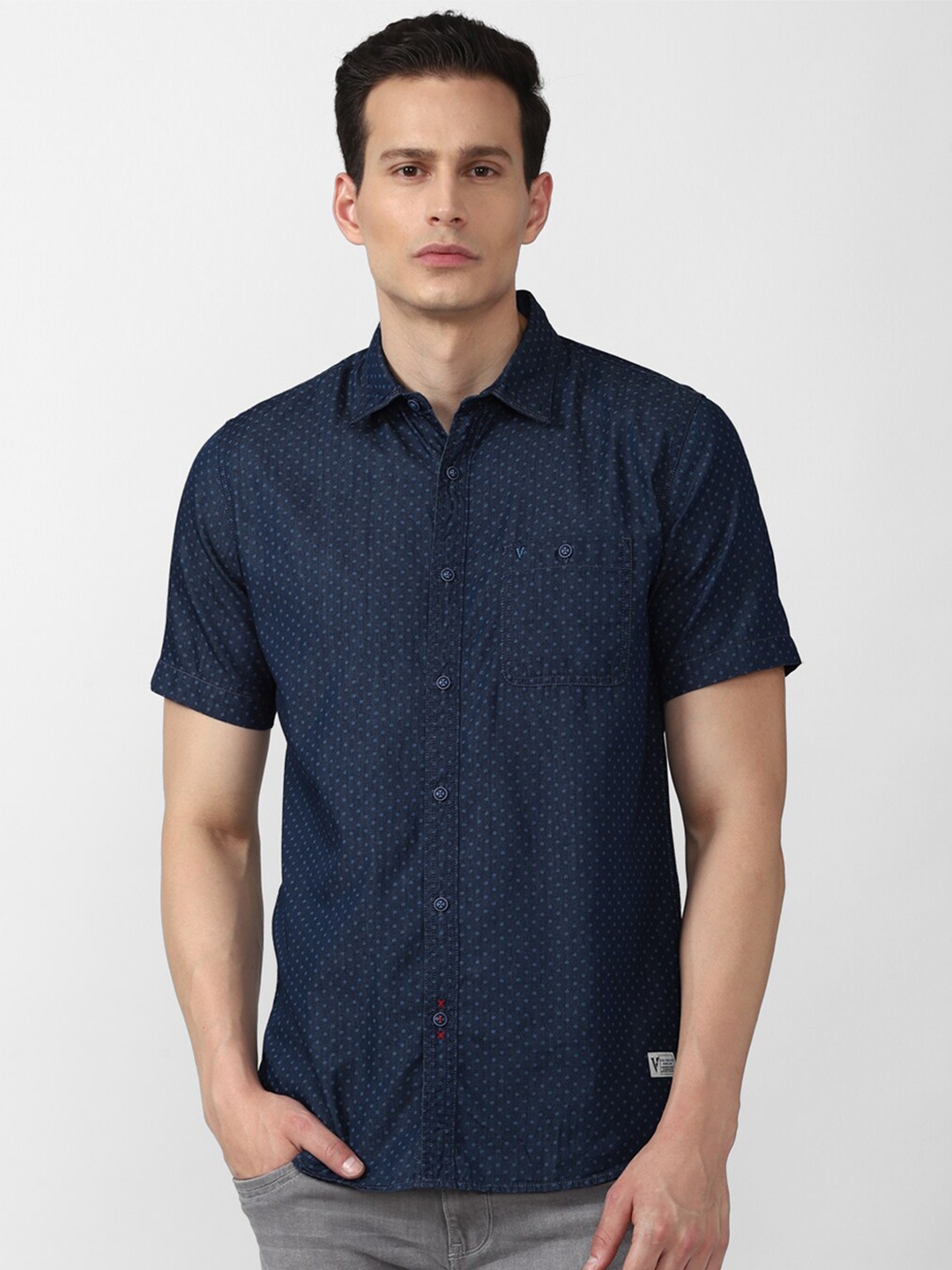

VAN HEUSEN DENIM LABS Men Navy Blue Slim Fit Printed Casual Shirt