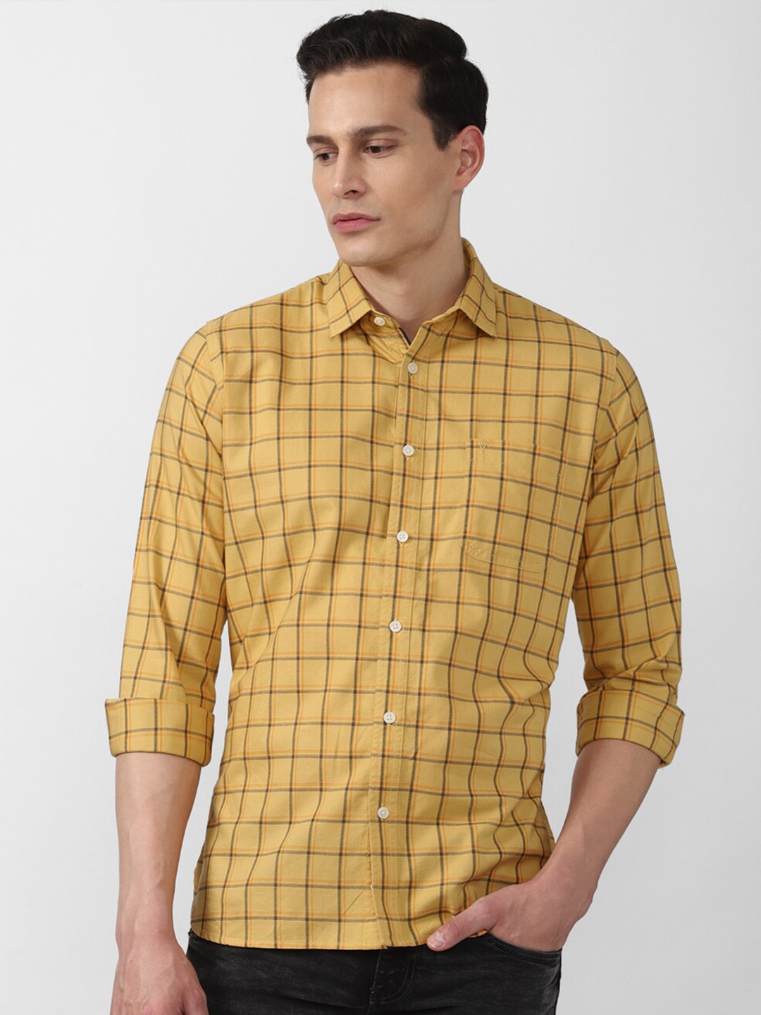 

Van Heusen Sport Men Yellow Slim Fit Windowpane Checks Checked Casual Shirt