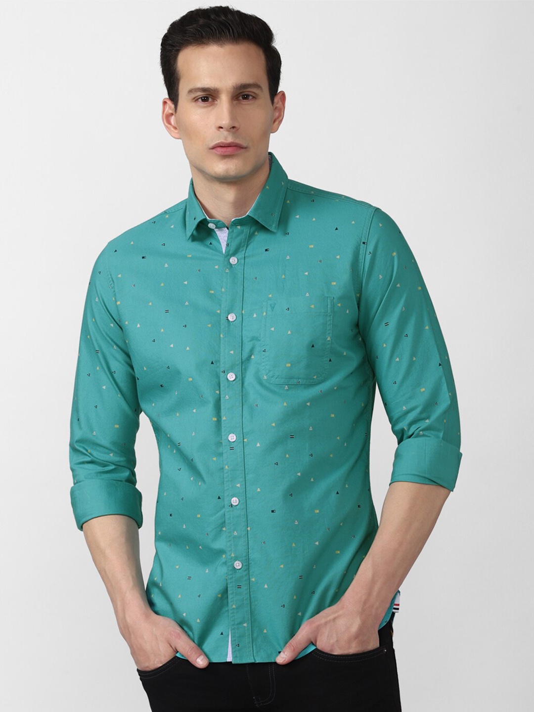 

Van Heusen Sport Men Green Slim Fit Printed Pure Cotton Casual Shirt