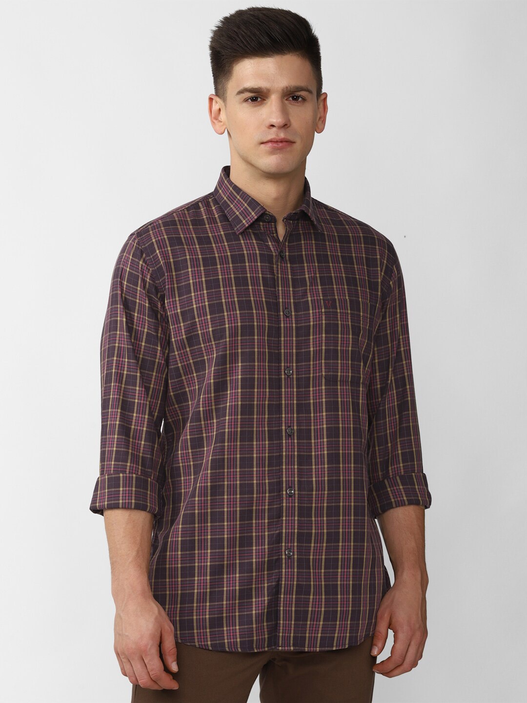 

Van Heusen Sport Men Brown Cotton Slim Fit Checked Spread Collar Casual Shirt