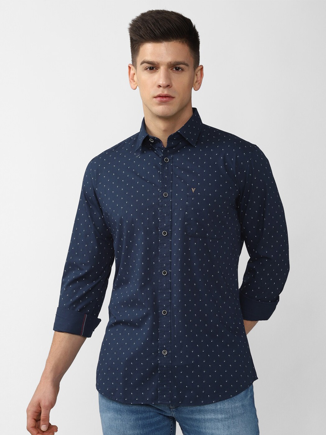 

Van Heusen Sport Men Navy Blue Cotton Slim Fit Printed Spread Collar Casual Shirt