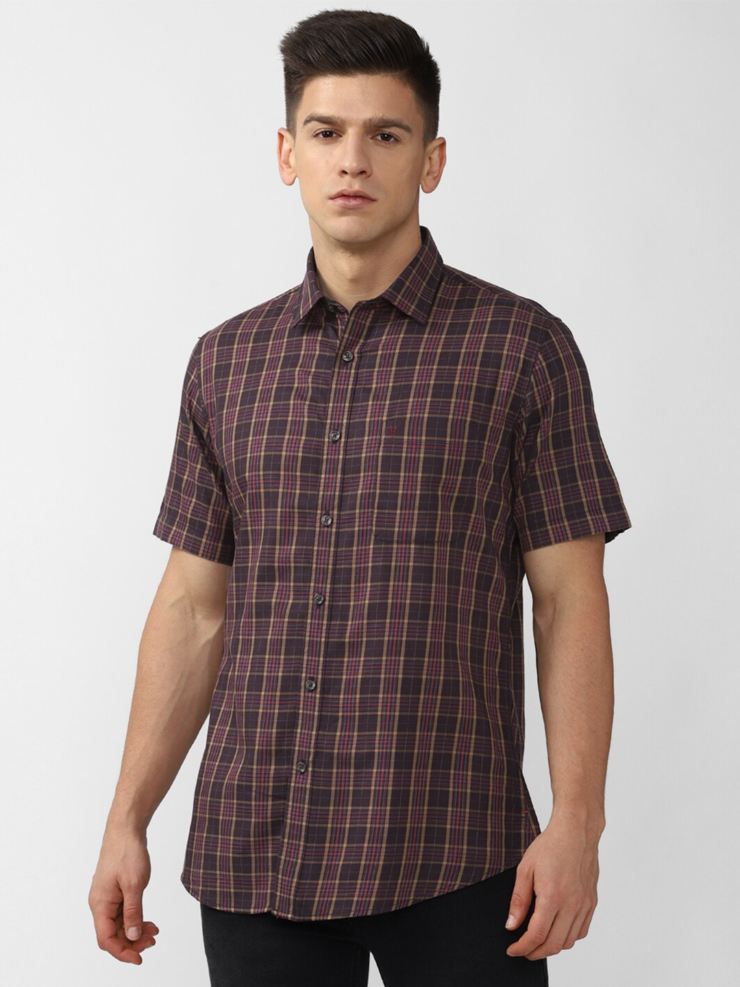 

Van Heusen Sport Men Brown Cotton Slim Fit Tartan Checks Spread Collar Casual Shirt