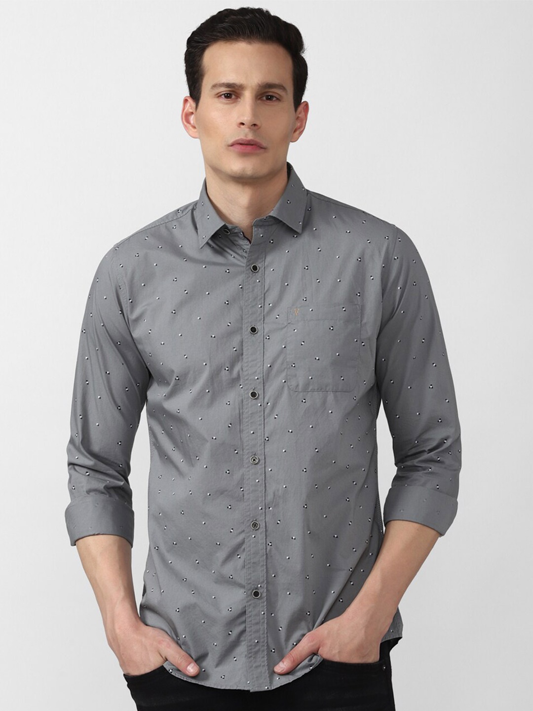 

Van Heusen Sport Men Grey Slim Fit Printed 100% Cotton Casual Shirt