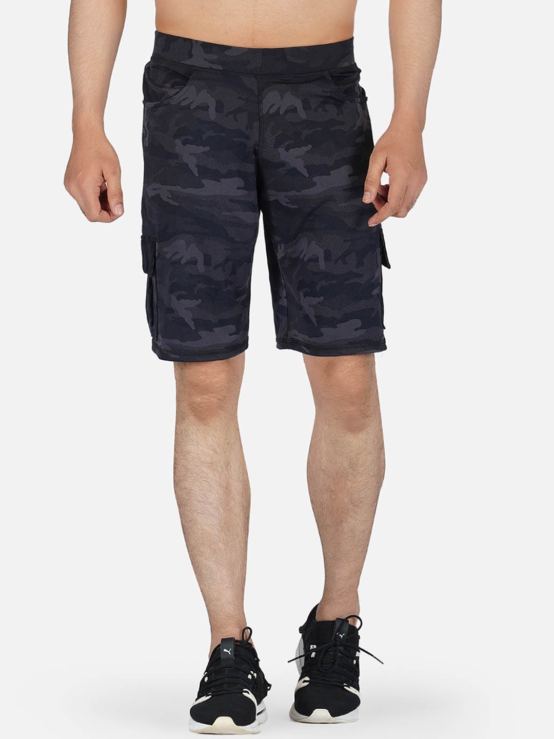 

IMPERATIVE Men Black Camouflage Printed Training or Gym Sports Shorts
