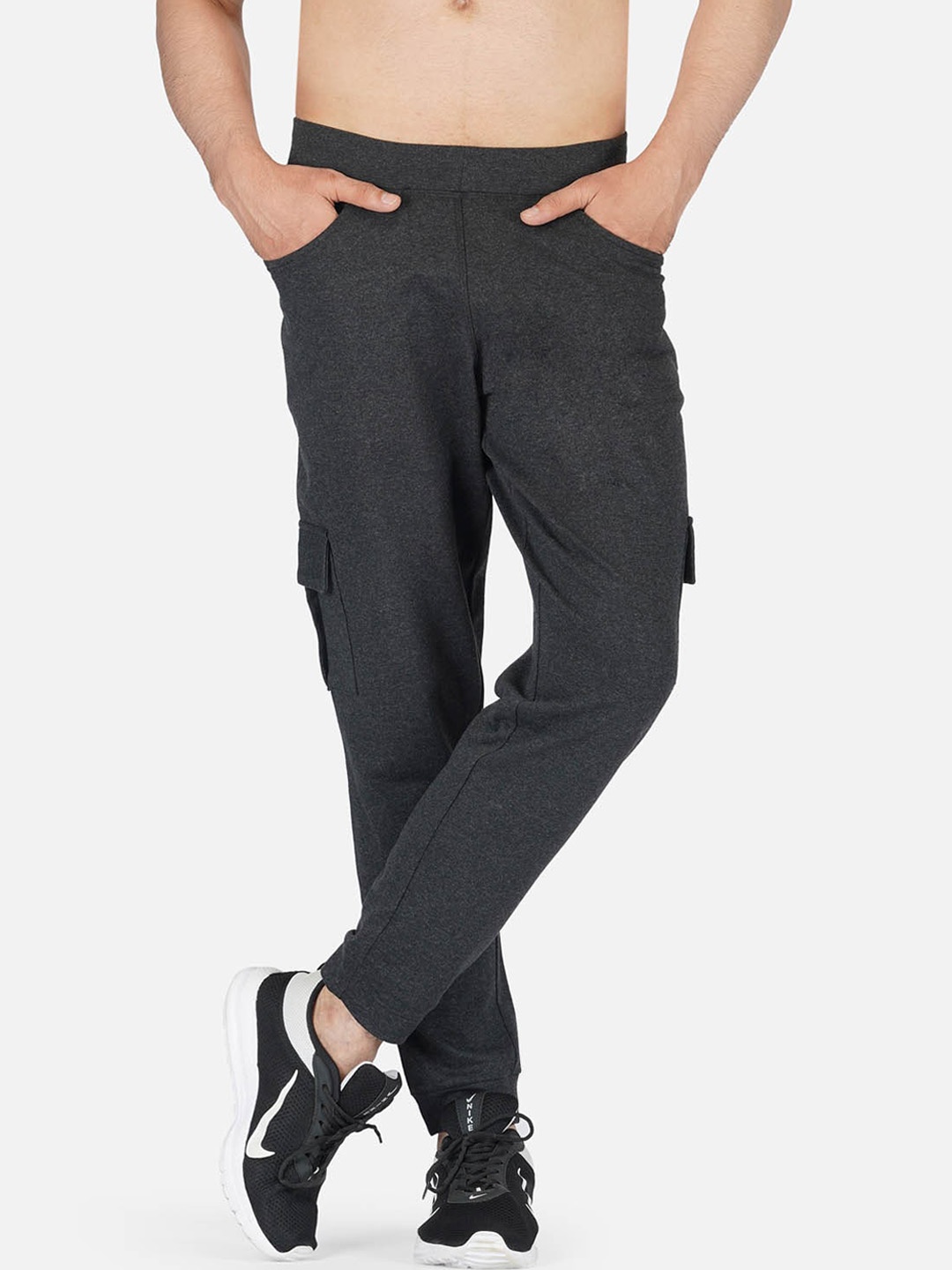 

IMPERATIVE Men Charcoal Grey Solid Anti Odour Cotton Track Pants