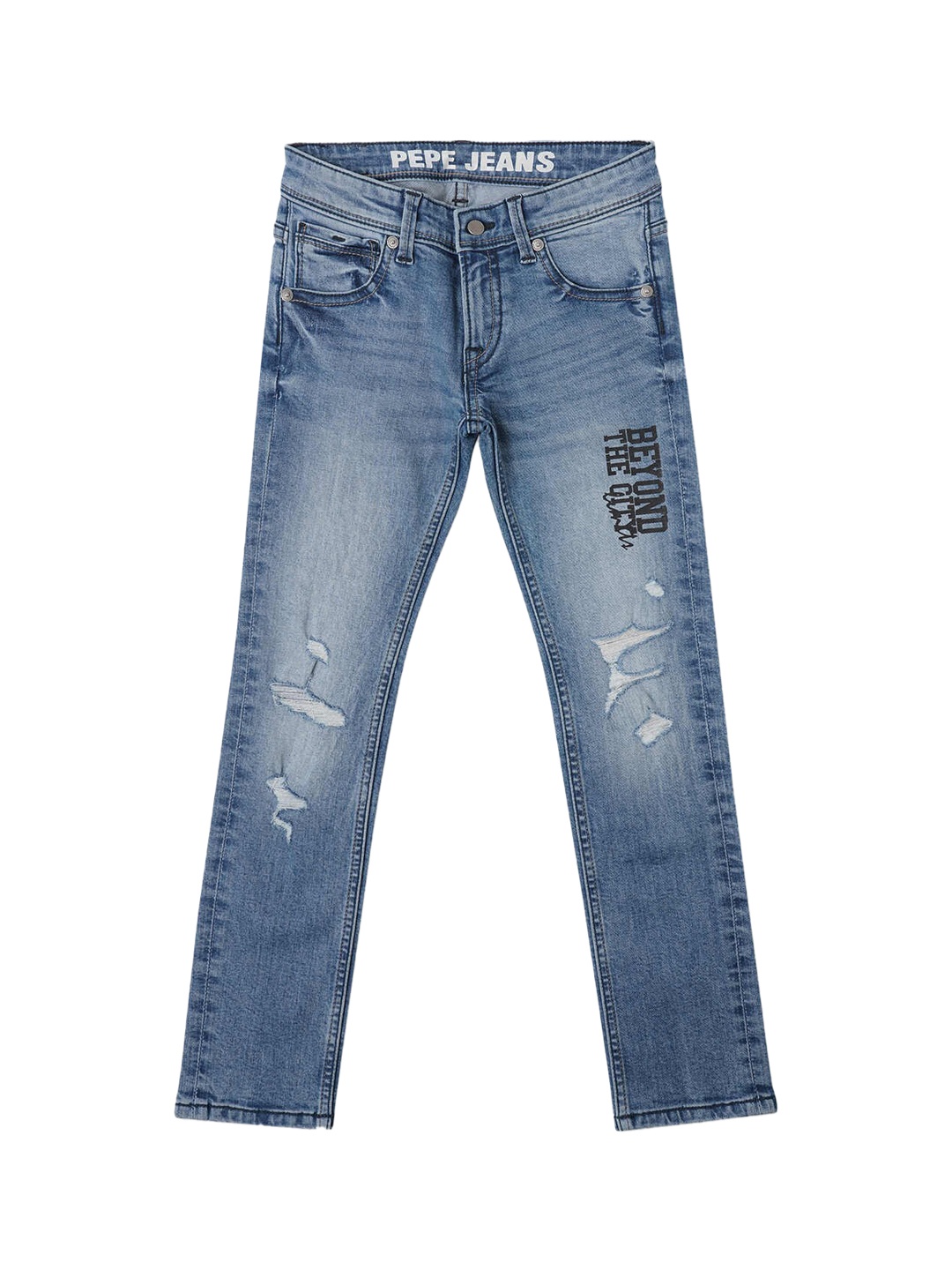 

Pepe Jeans Boys Blue Slim Fit Highly Distressed Heavy Fade Stretchable Jeans