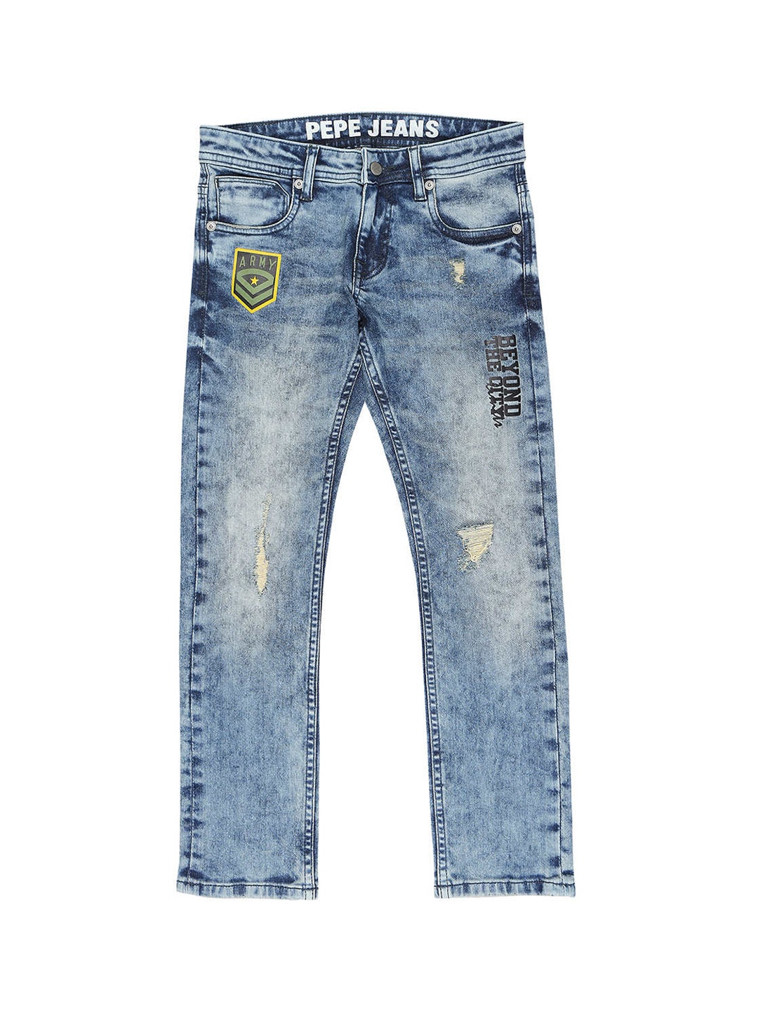 

Pepe Jeans Boys Blue Cotton Slim Fit Mildly Distressed Heavy Fade Stretchable Jeans