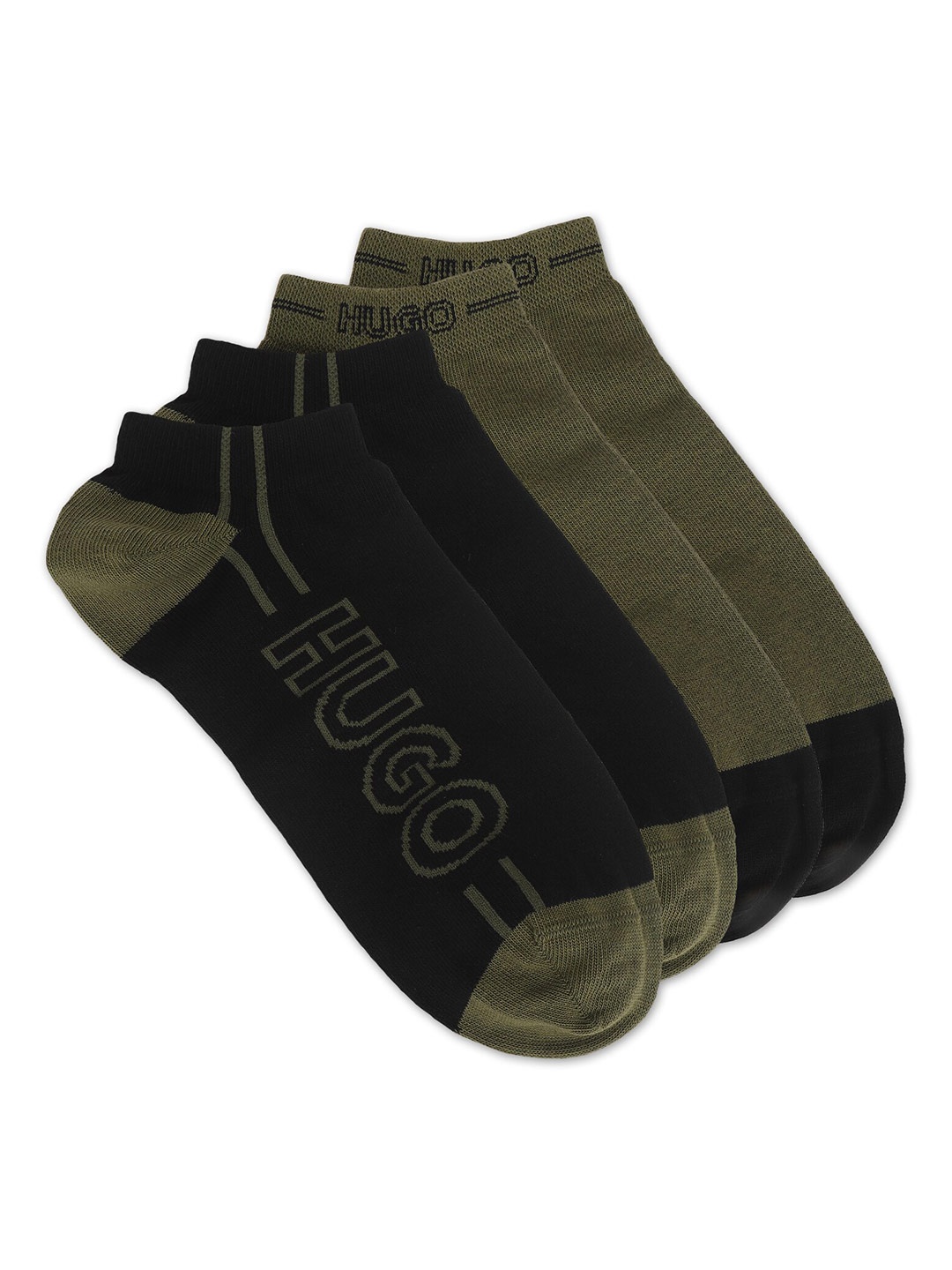 

HUGO Men Pack Of 2 Black & Green Colorblocked Ankle-Length Cotton Socks