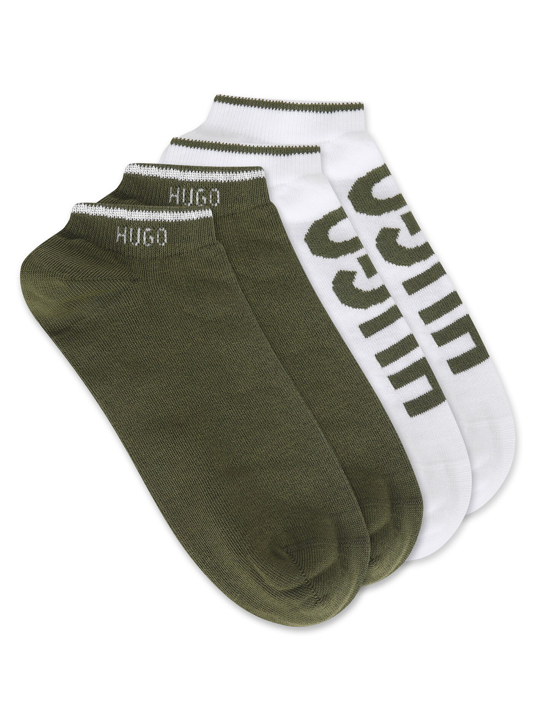 

HUGO Men Pack of 2 Olive Green & White Ankle-Length Cotton Socks
