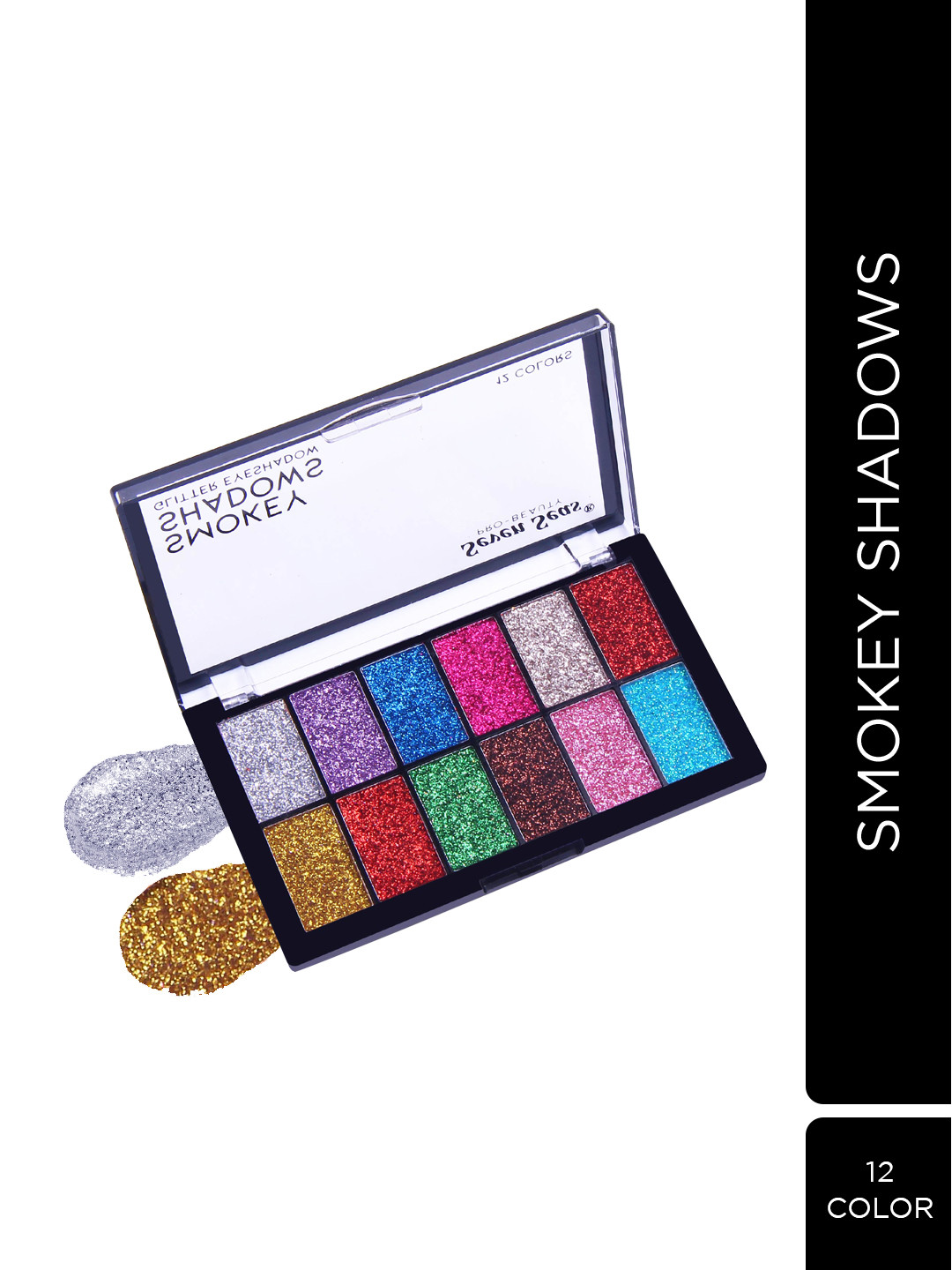 

Seven Seas 12 Shades Smudge Proof & Transfer Proof Smokey Shadows Glitter Eyeshadow 11.5g, Multi