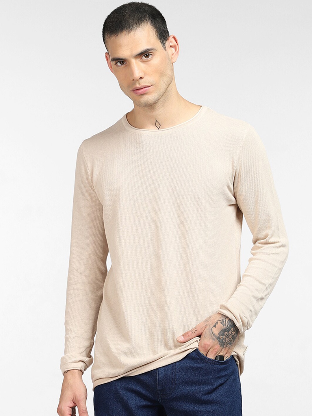 

Jack & Jones Men Cream-Coloured Pullover