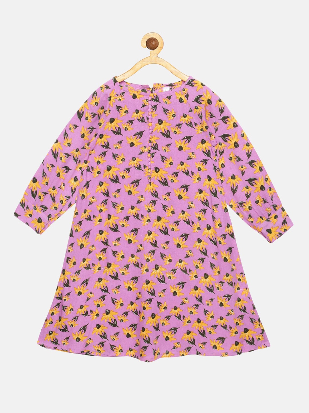 

KiddoPanti Girls Violet Floral Printed Full Sleeves Kurta