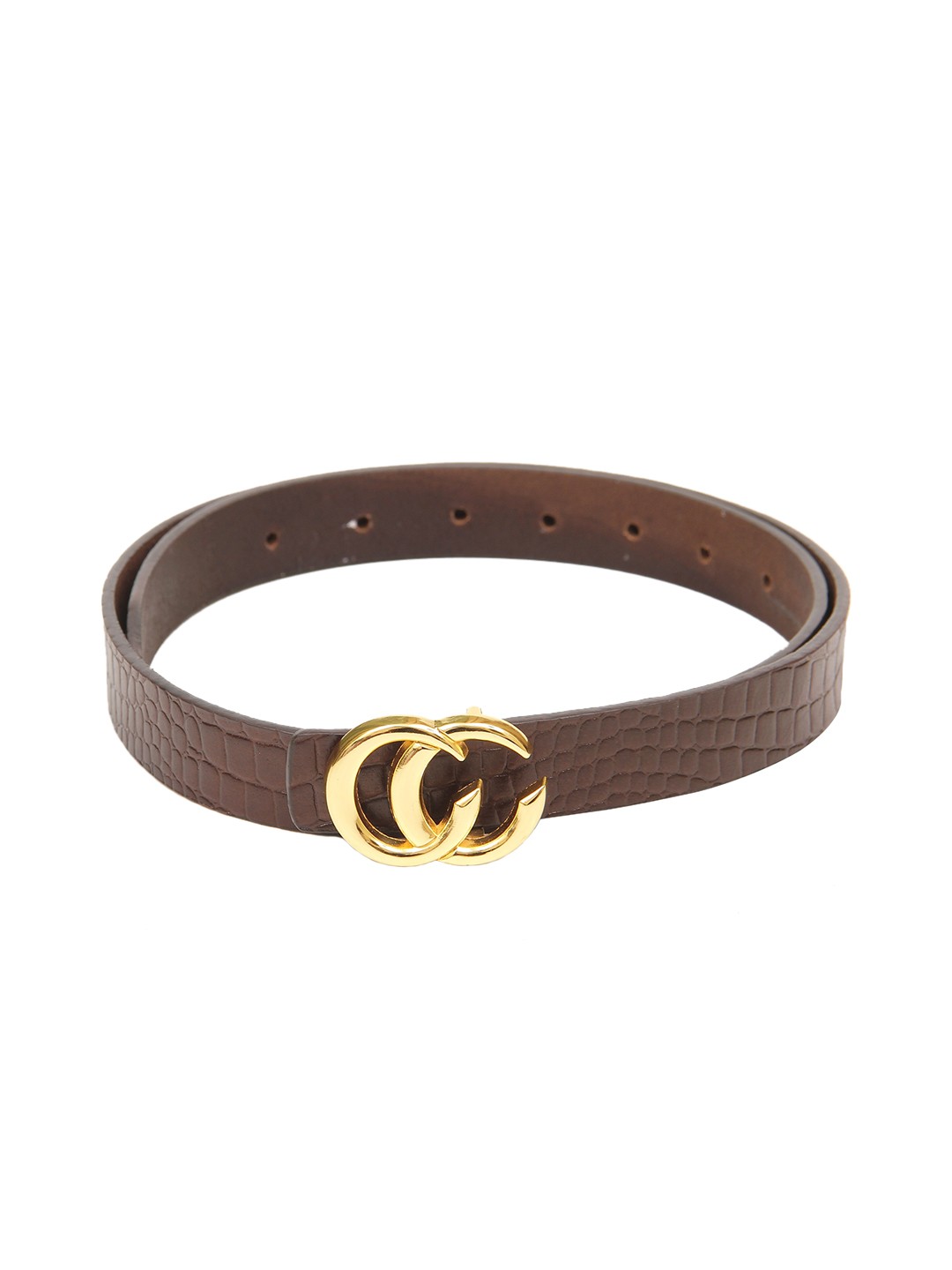 

Calvadoss Women Brown Textured Leather Belt