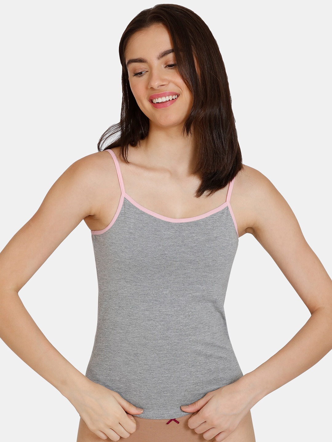 

Rosaline by Zivame Girls Grey Melange Solid Camisole With In-Built Bra
