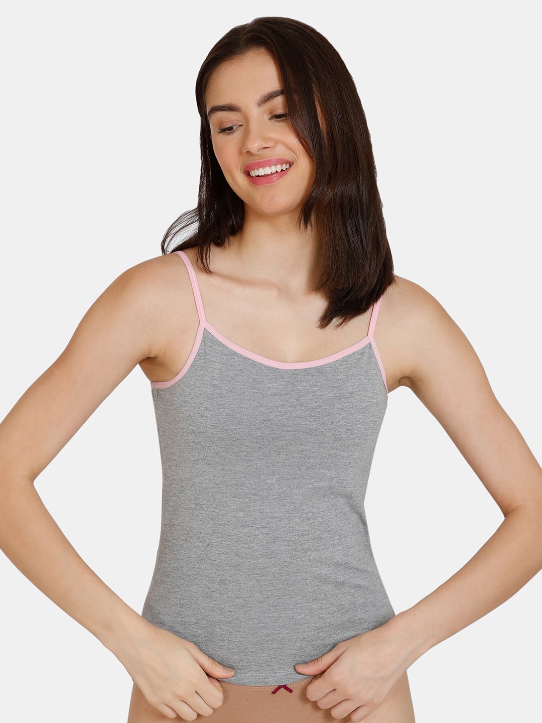 

Rosaline by Zivame Girls Grey and Pink Solid Camisole With In-Built BRA