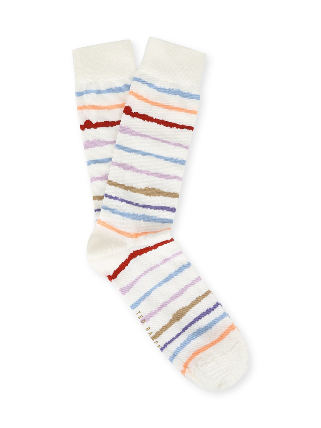 

Ted Baker Men Cream Striped Calf Length Socks