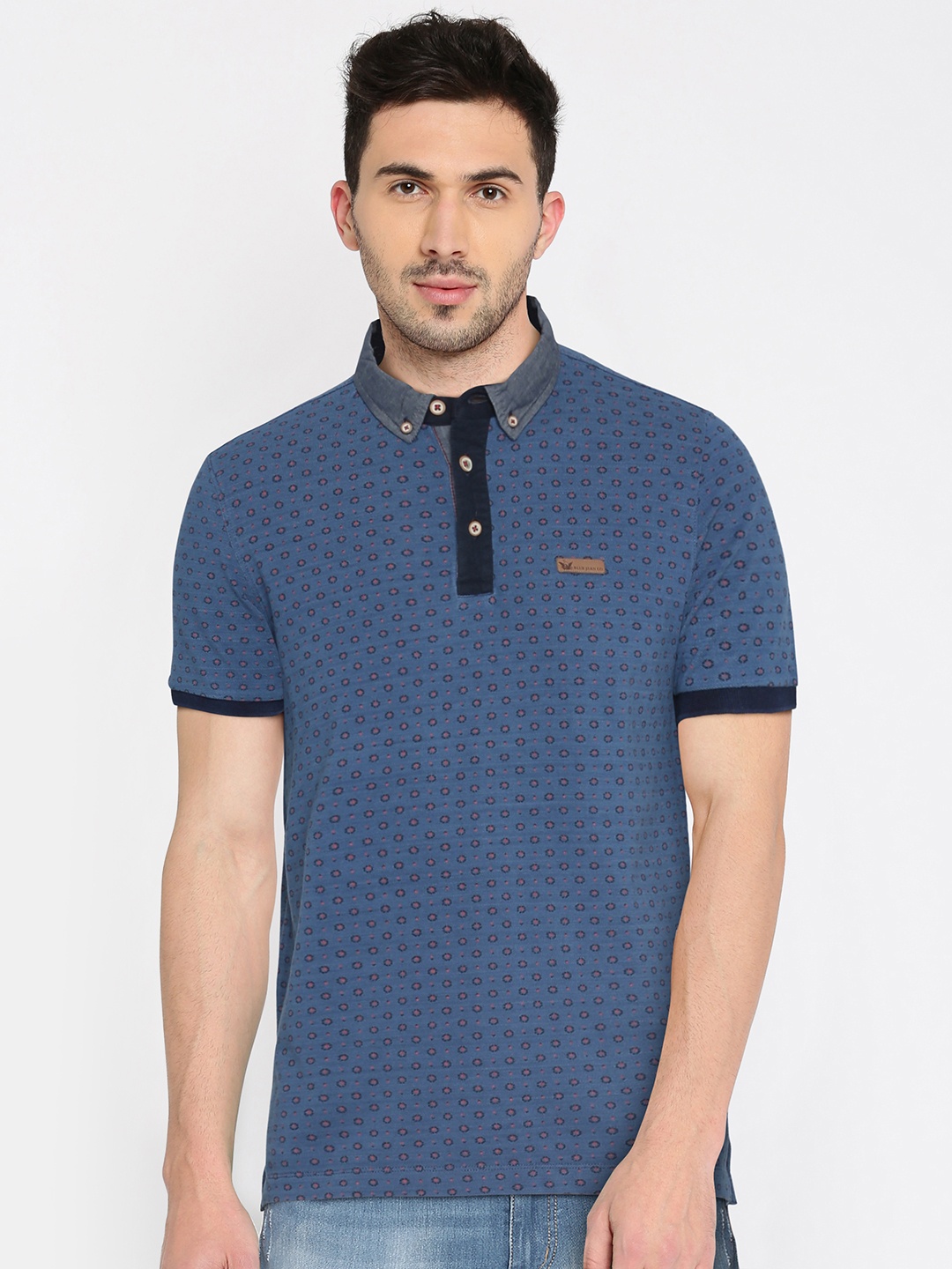 

Arrow Blue Jean Co. Men Blue Printed Polo Collar T-shirt