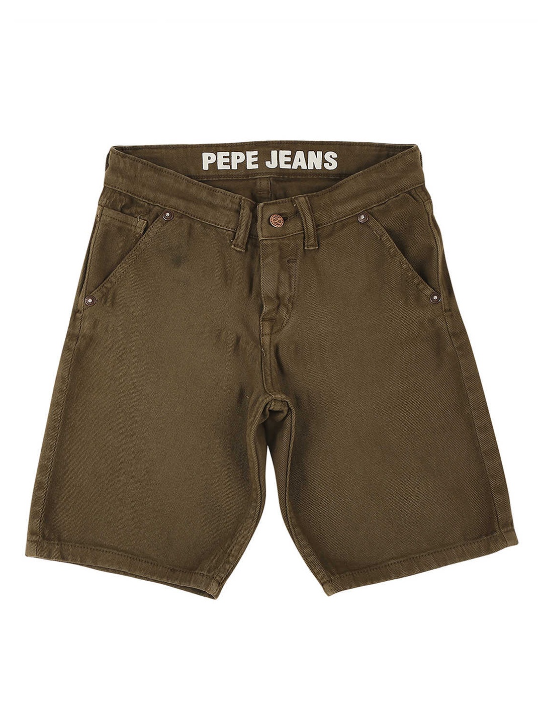 

Pepe Jeans Boys Olive Green Solid Slim Fit Shorts