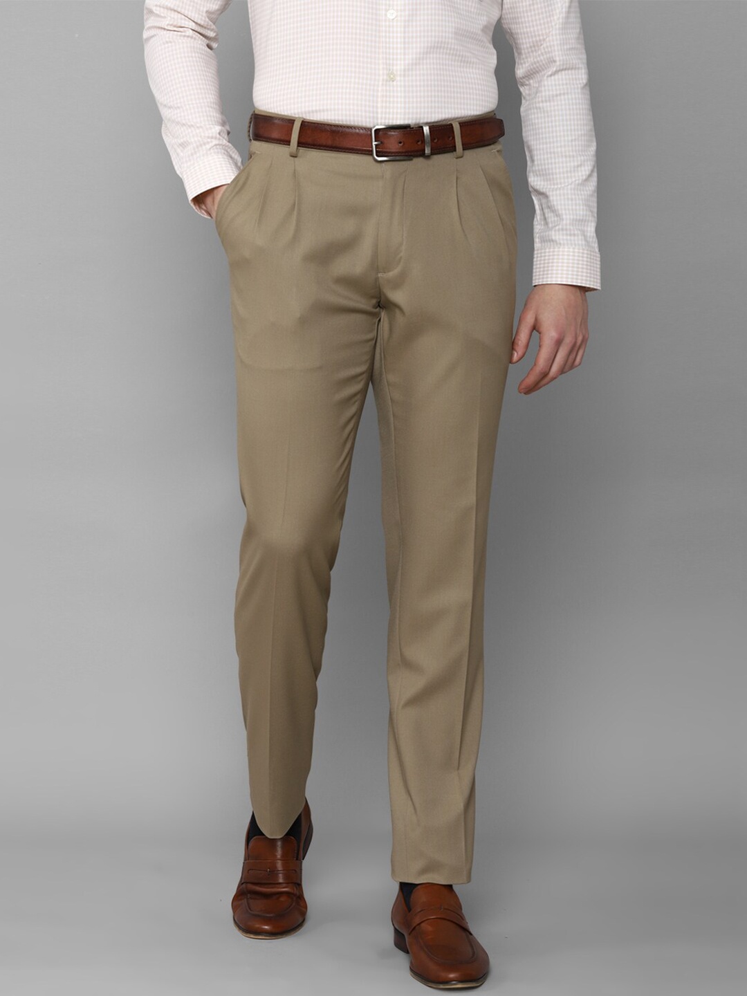 

Louis Philippe Men Khaki Pleated Formal Trousers