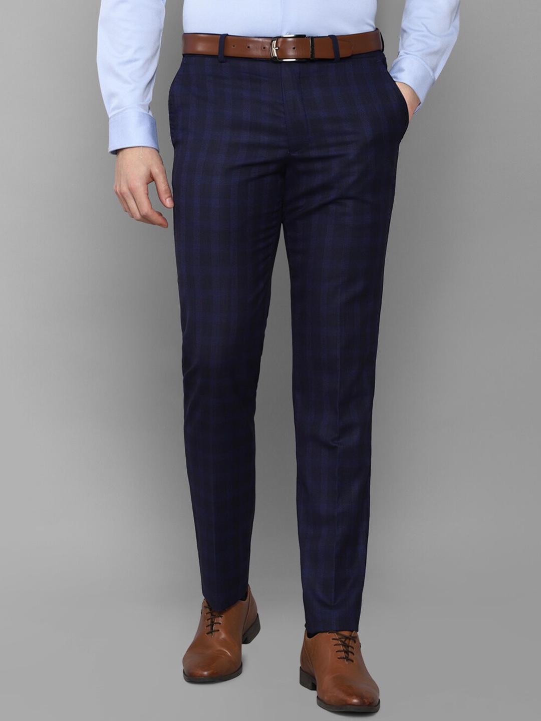 

Louis Philippe Men Navy Blue Checked Slim Fit Trousers