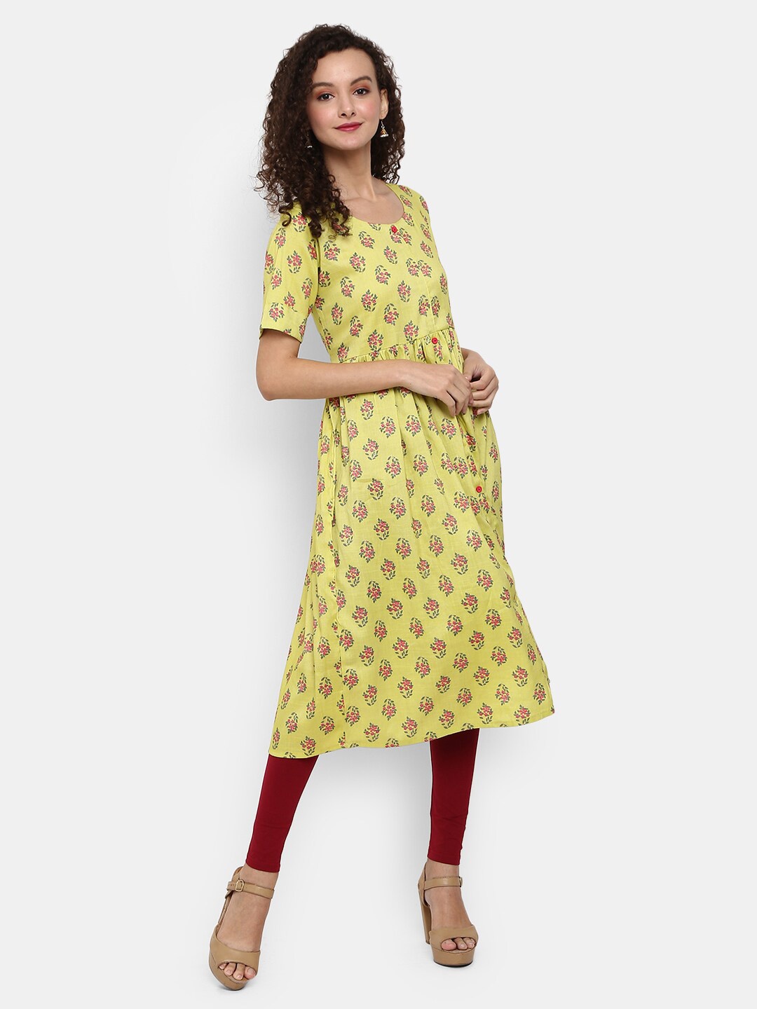 

Desi Mix Women Green & Pink Ethnic Motifs Printed Kurta