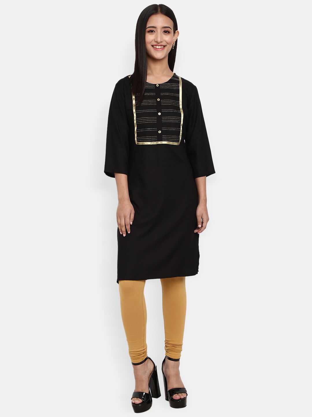 

Desi Mix Women Black Yoke Design Gotta Patti Kurta