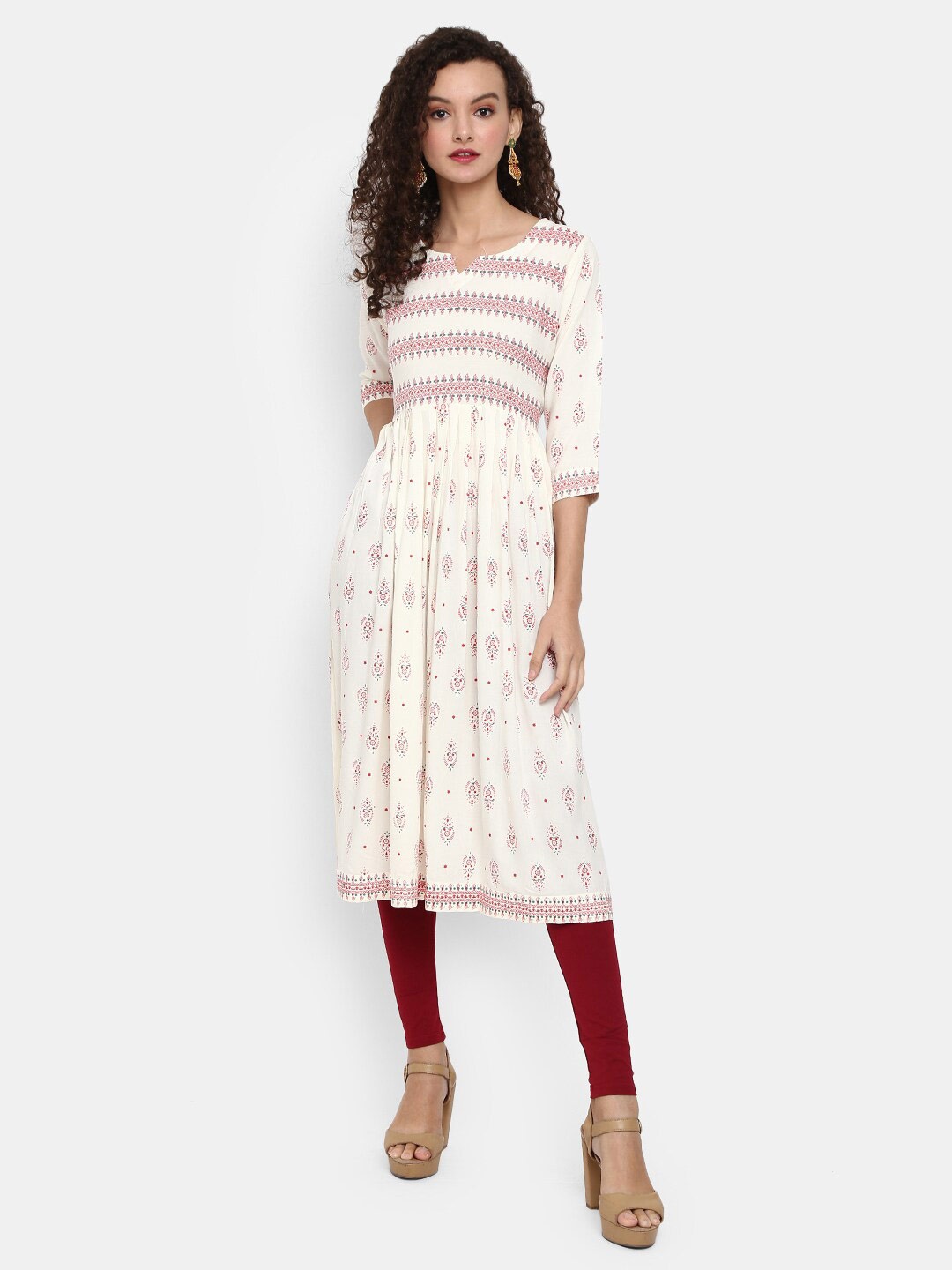 

Desi Mix Women Off White Ethnic Motifs Printed Kurta