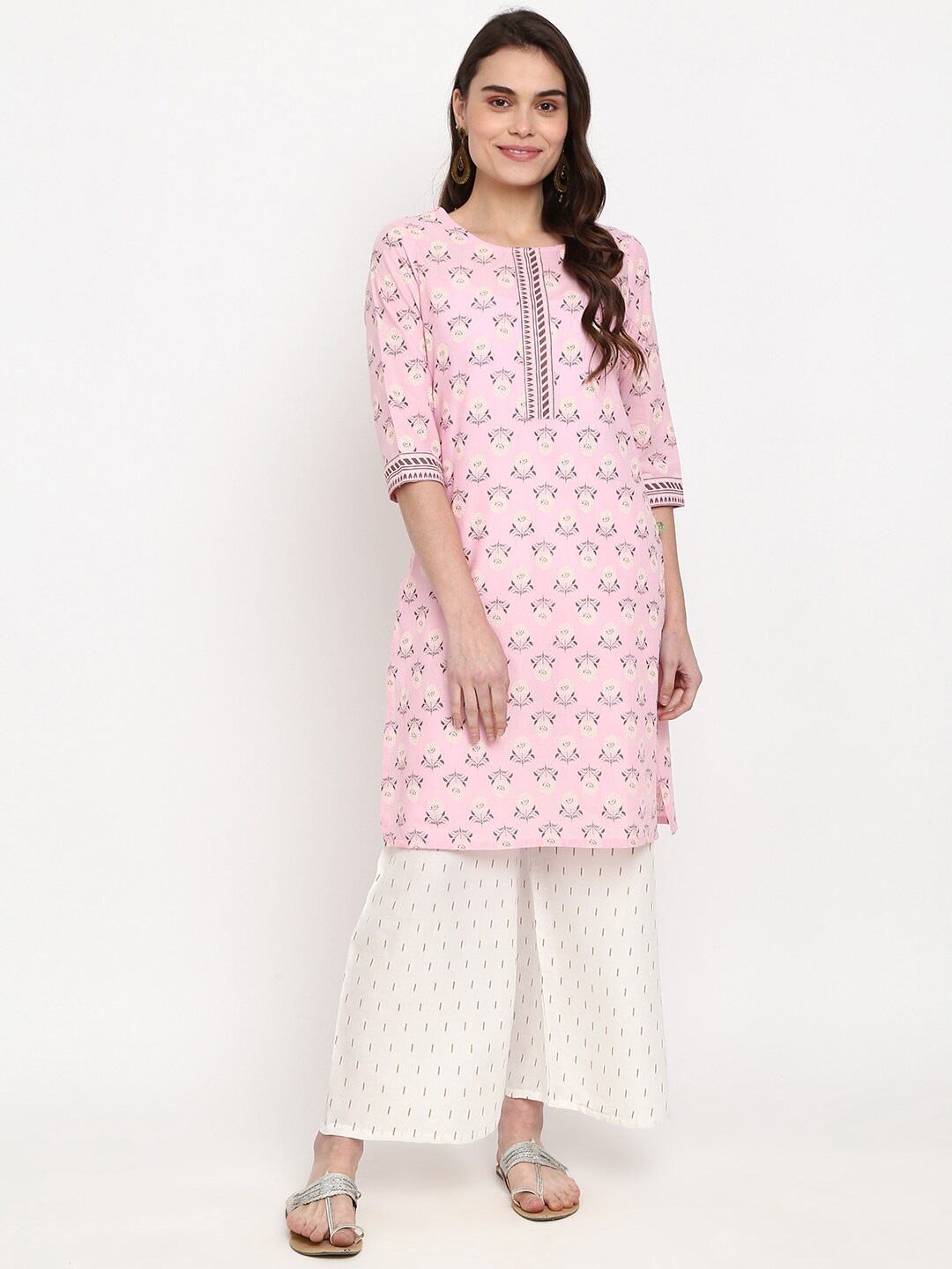 

Desi Mix Women Pink Floral Printed Pastels Kurta