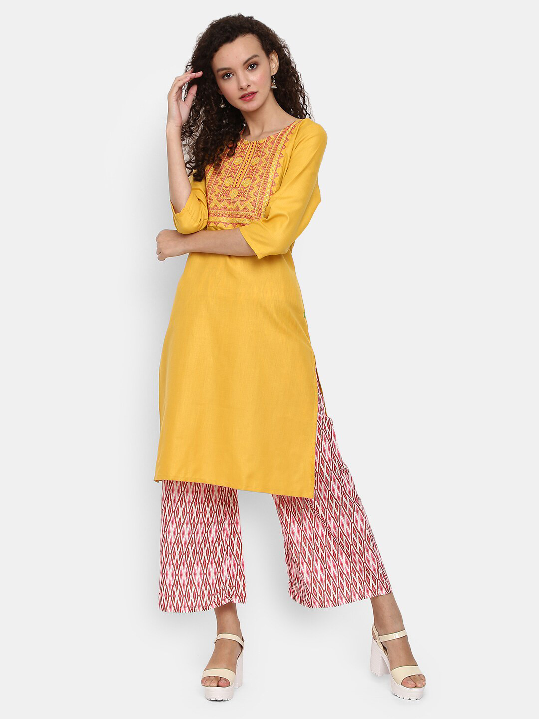 

Desi Mix Women Mustard Yellow Thread Work Kurta