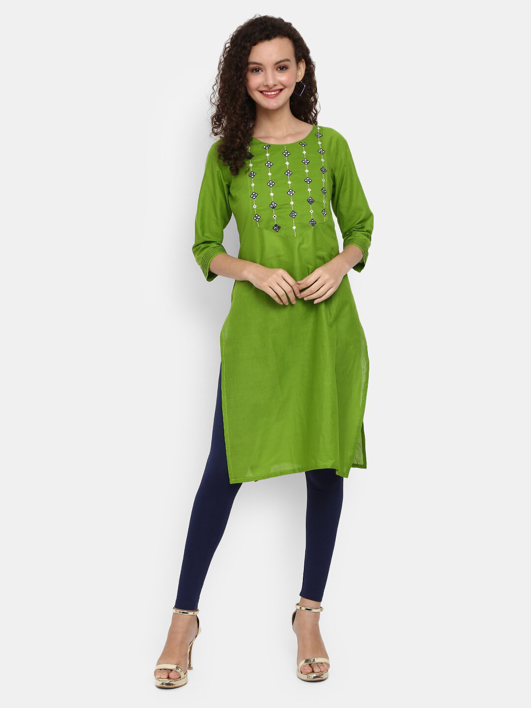 

Desi Mix Women Green Yoke Design Mirror Work Kurta