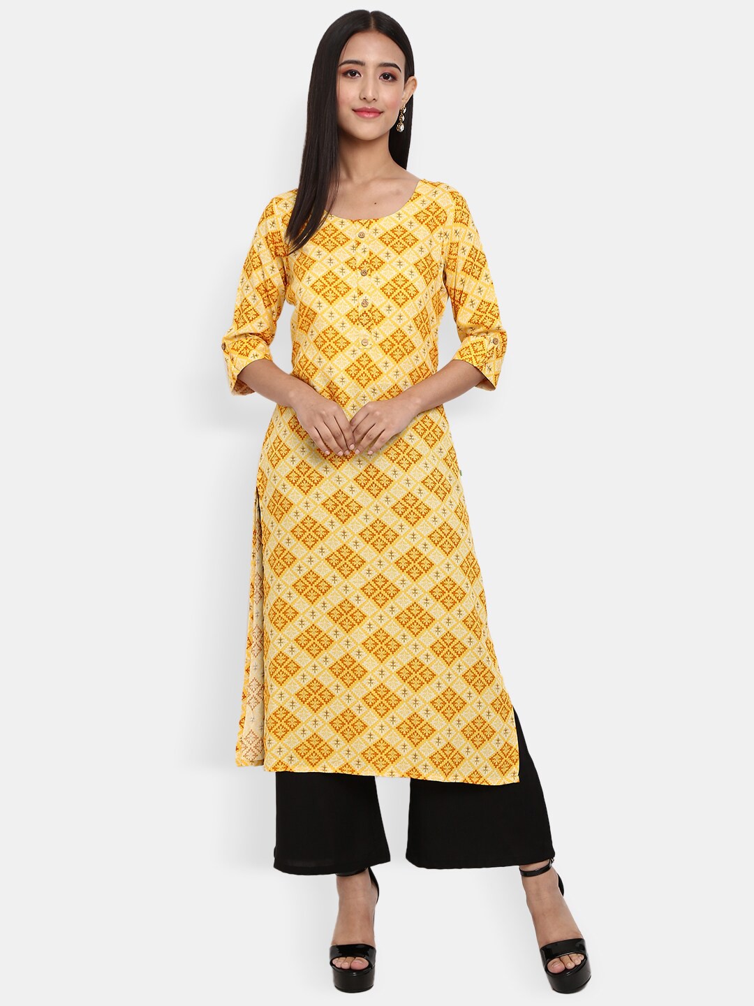 

Desi Mix Women Yellow Ethnic Motifs Printed Kurta