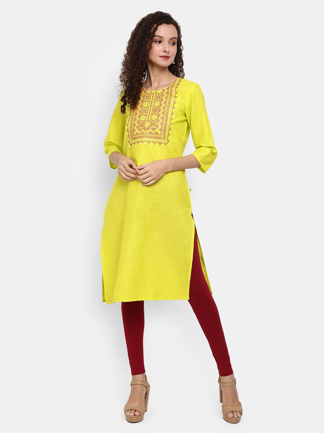 

Desi Mix Women Lime Green Thread Work Kurta