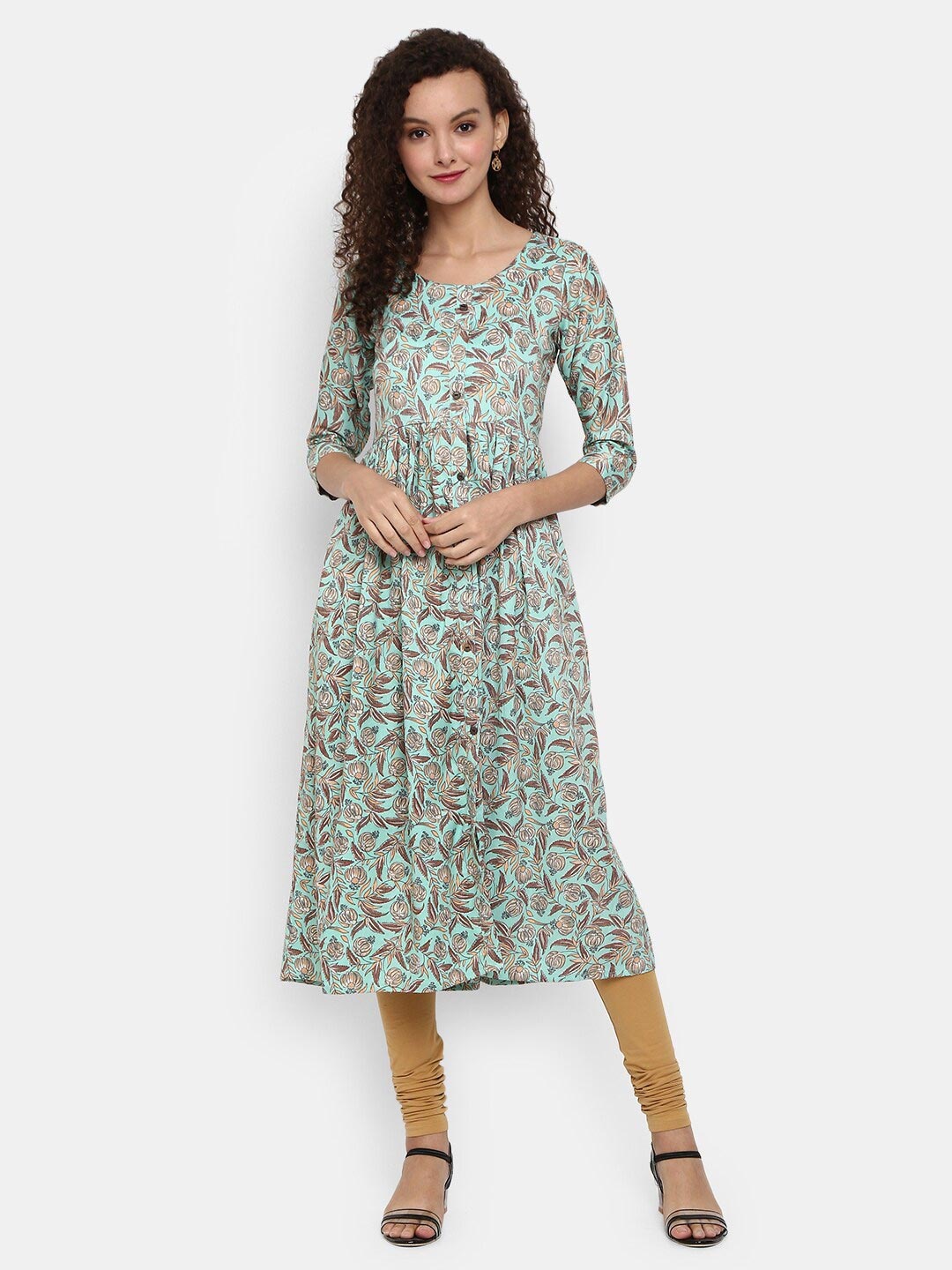 

Desi Mix Women Blue & Beige Floral Printed Floral Anarkali Kurta