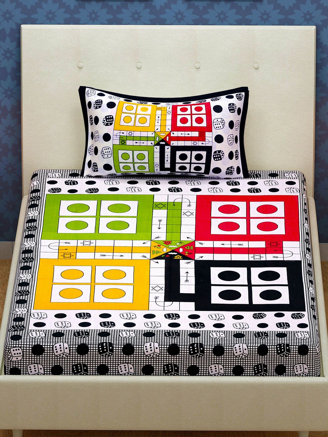 

Urban Magic Black & White Ludo Printed 104 TC Single Bedsheet with 1 Pillow Covers