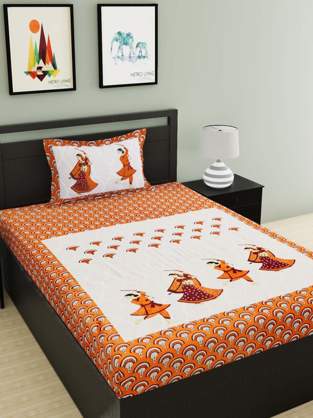 

Urban Magic Orange & White 104 TC Single Bedsheet with 1 Pillow Covers