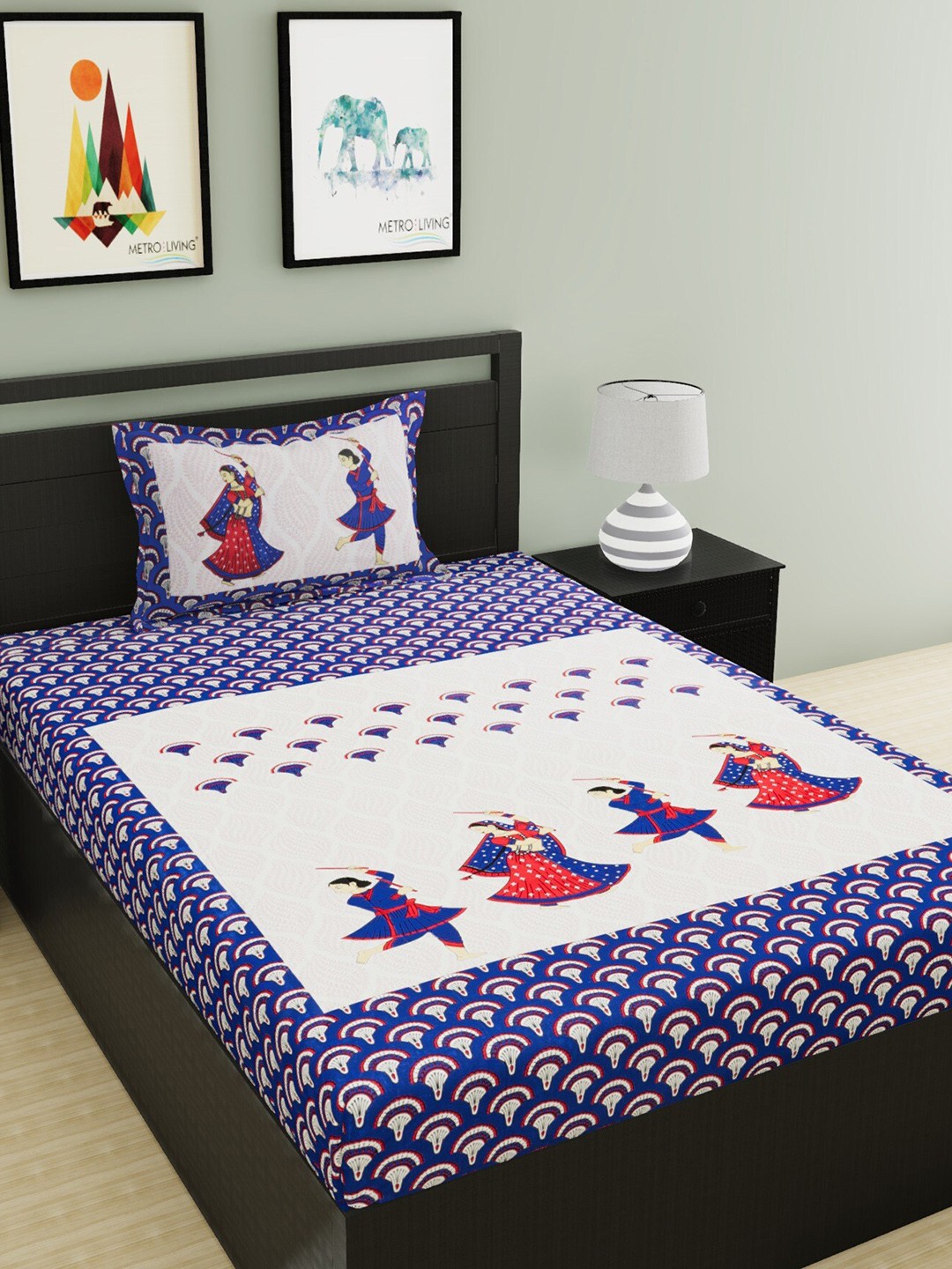 

Urban Magic Blue & White 104 TC Single Bedsheet with 1 Pillow Covers