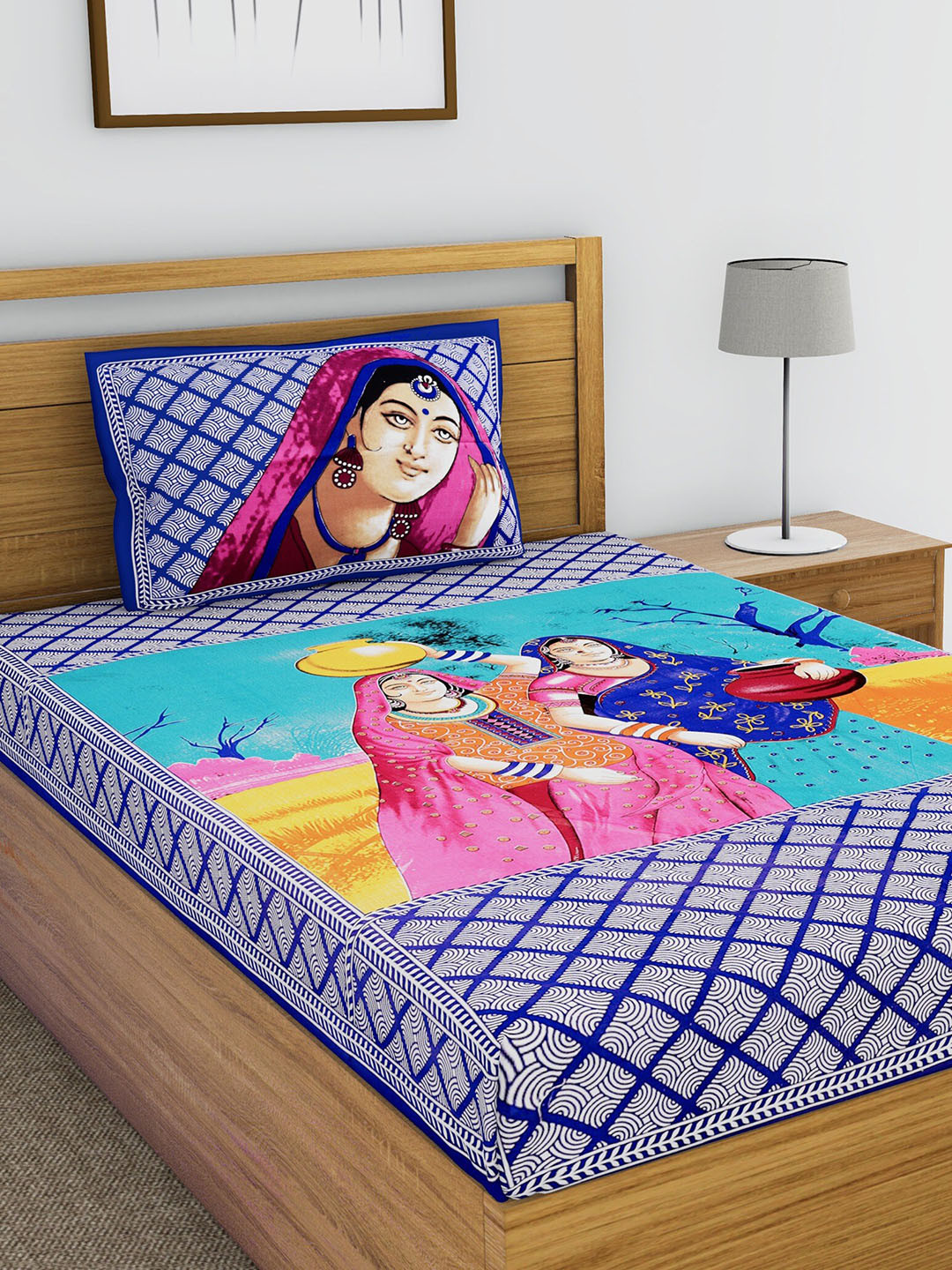 

Urban Magic Blue & Pink Graphic 104 TC Single Bedsheet with 1 Pillow Covers