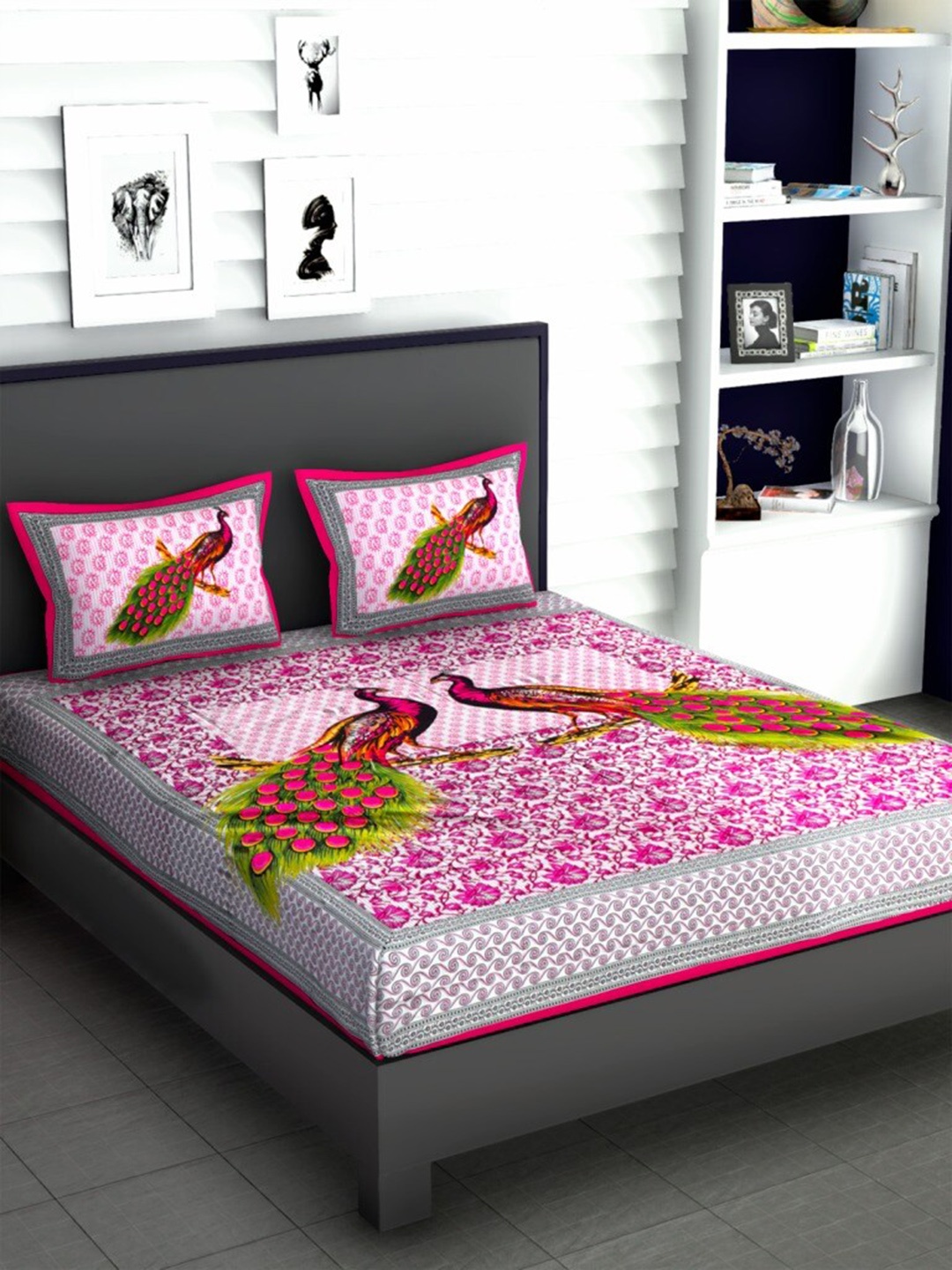 

Urban Magic Pink & White Ethnic Motifs 104 TC Queen Bedsheet with 2 Pillow Covers