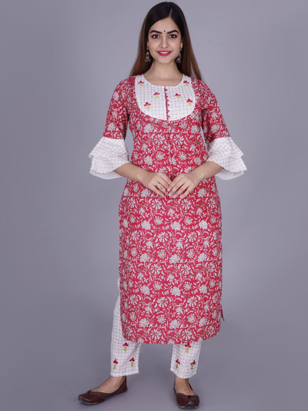 

FABISTA Women Pink Floral Kurta with Trousers