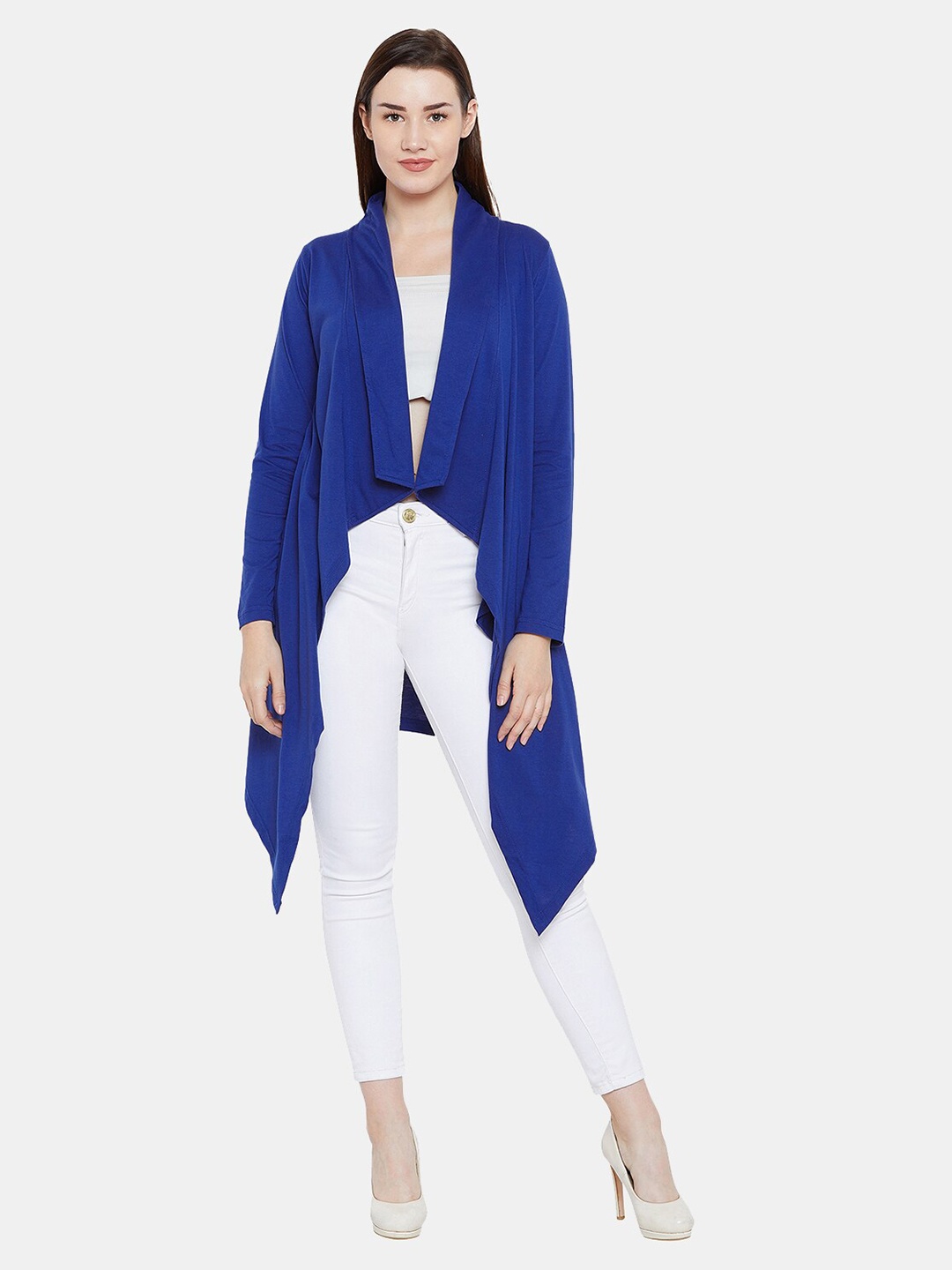 

CHILL WINSTON Women Blue Longline Solid Open Front Shrug