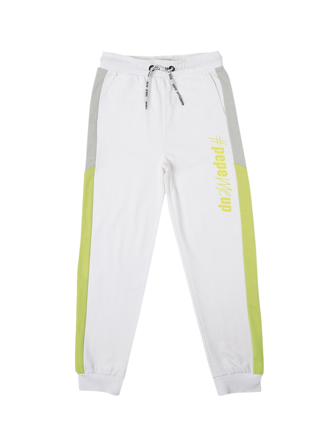 

Pepe Jeans Boys White & Green Printed Straight Fit Cotton Jogger