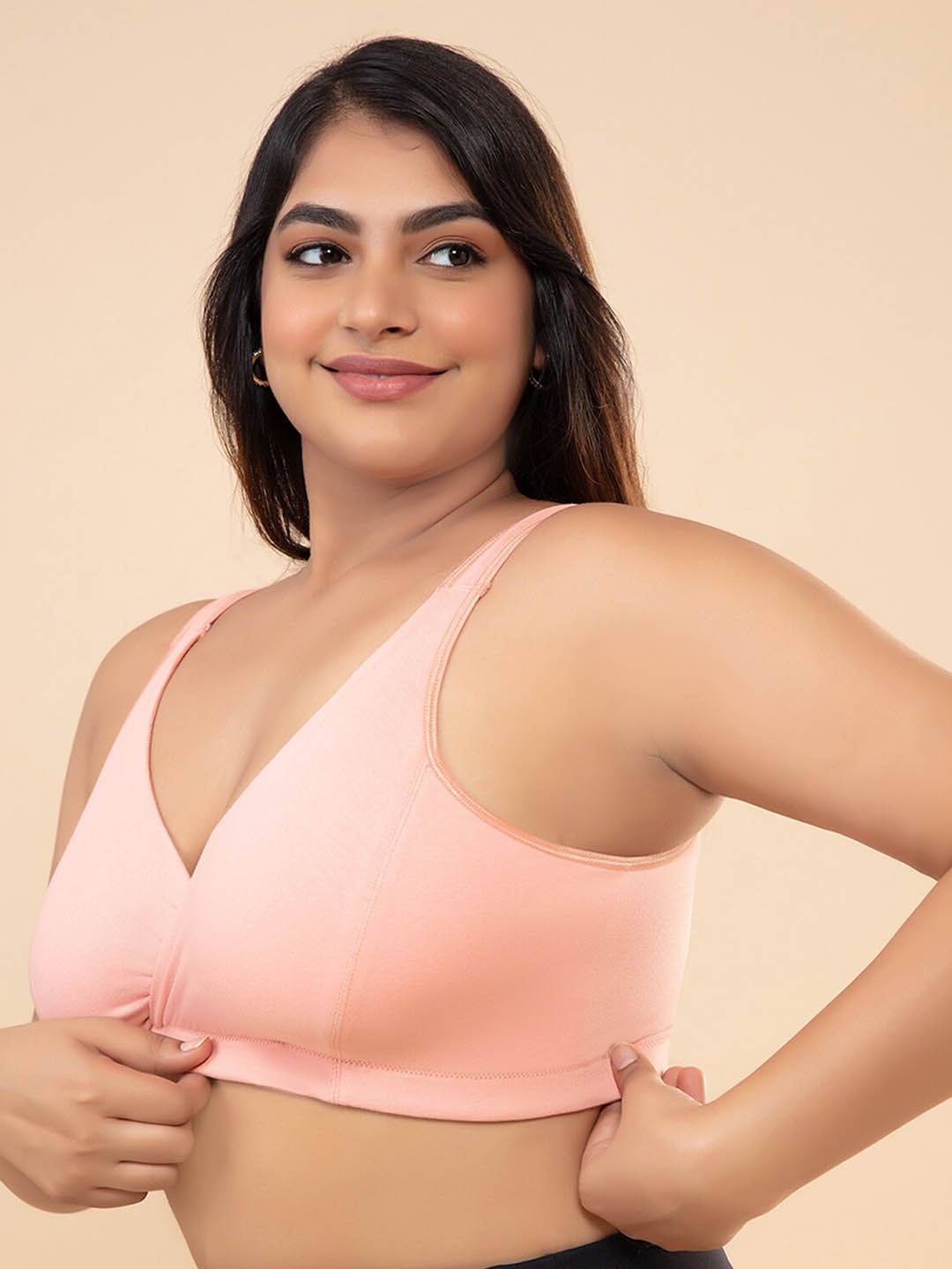 

Nykd Women Non Padded Wirefree Slip-on Cotton Maternity Bra, Peach