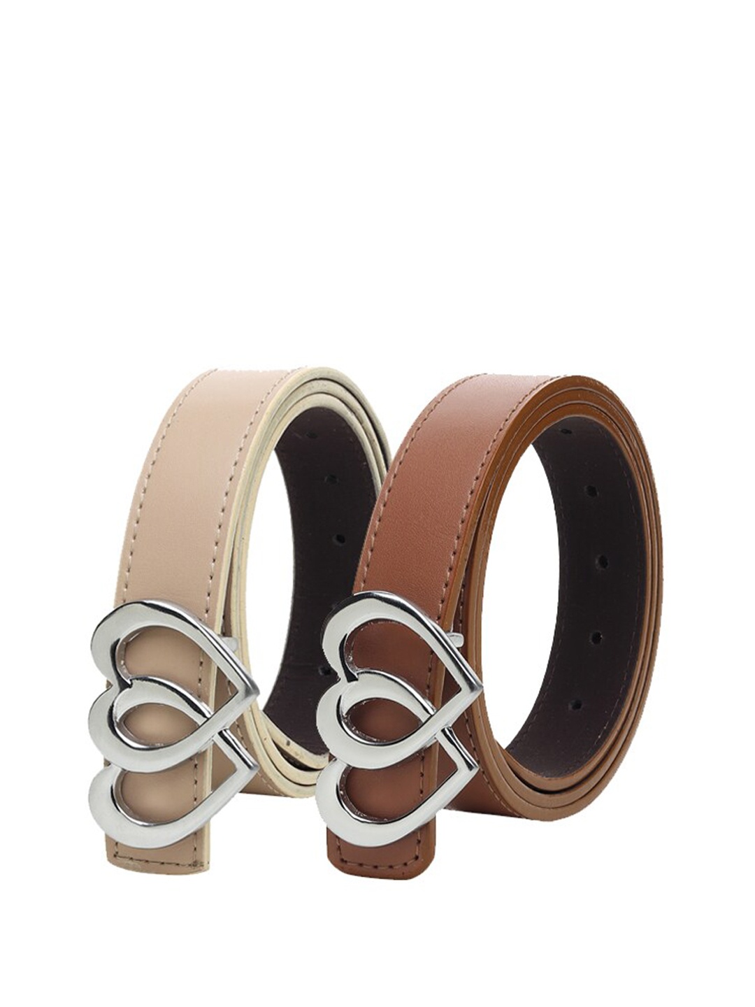 

WINSOME DEAL Women Set of 2 Beige & Tan Belt